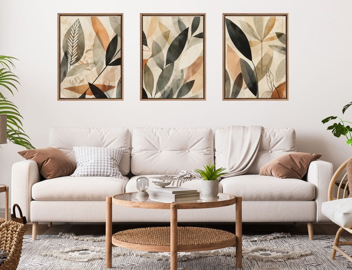 Sylvie Abstract Blue and Gray Earth Tone Botanical Framed Canvas Art Set by The Creative Bunch Studio