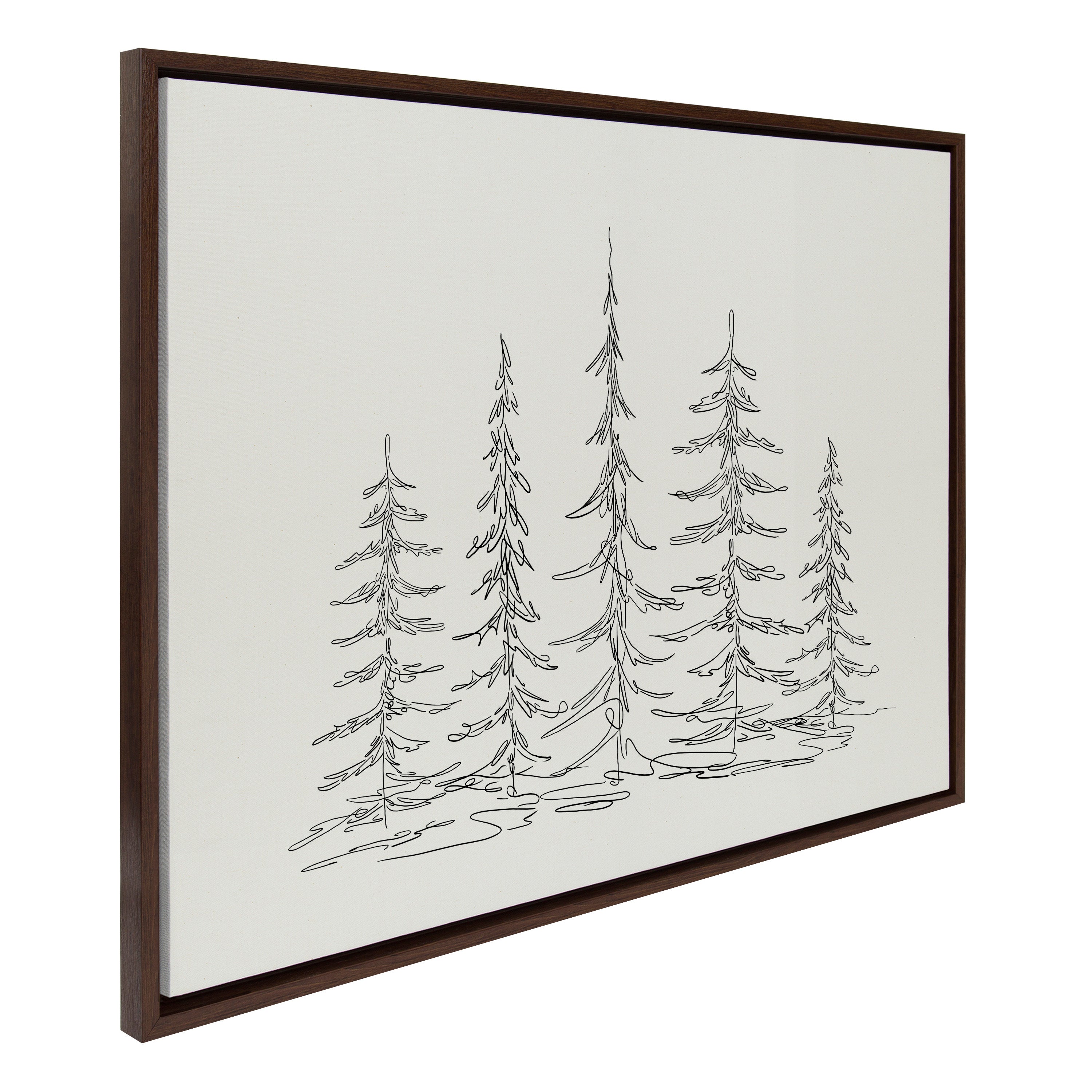 Sylvie Minimalist Evergreen Trees Sketch Framed Canvas by The Creative Bunch Studio