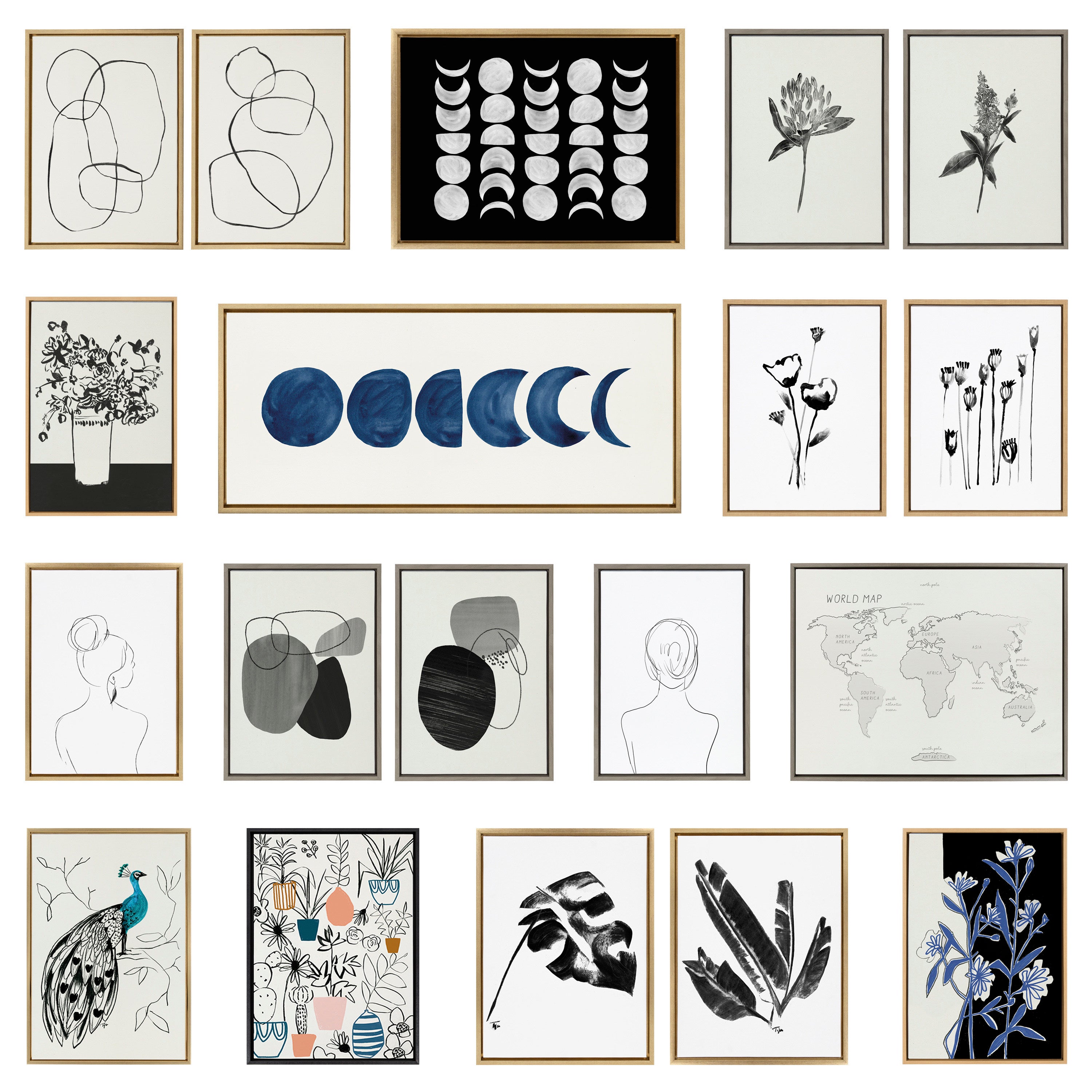 Sylvie 390 Giraffe BW, 409 Lion BW and 400 Elephant BW Framed Canvas Art Set by Teju Reval of SnazzyHues