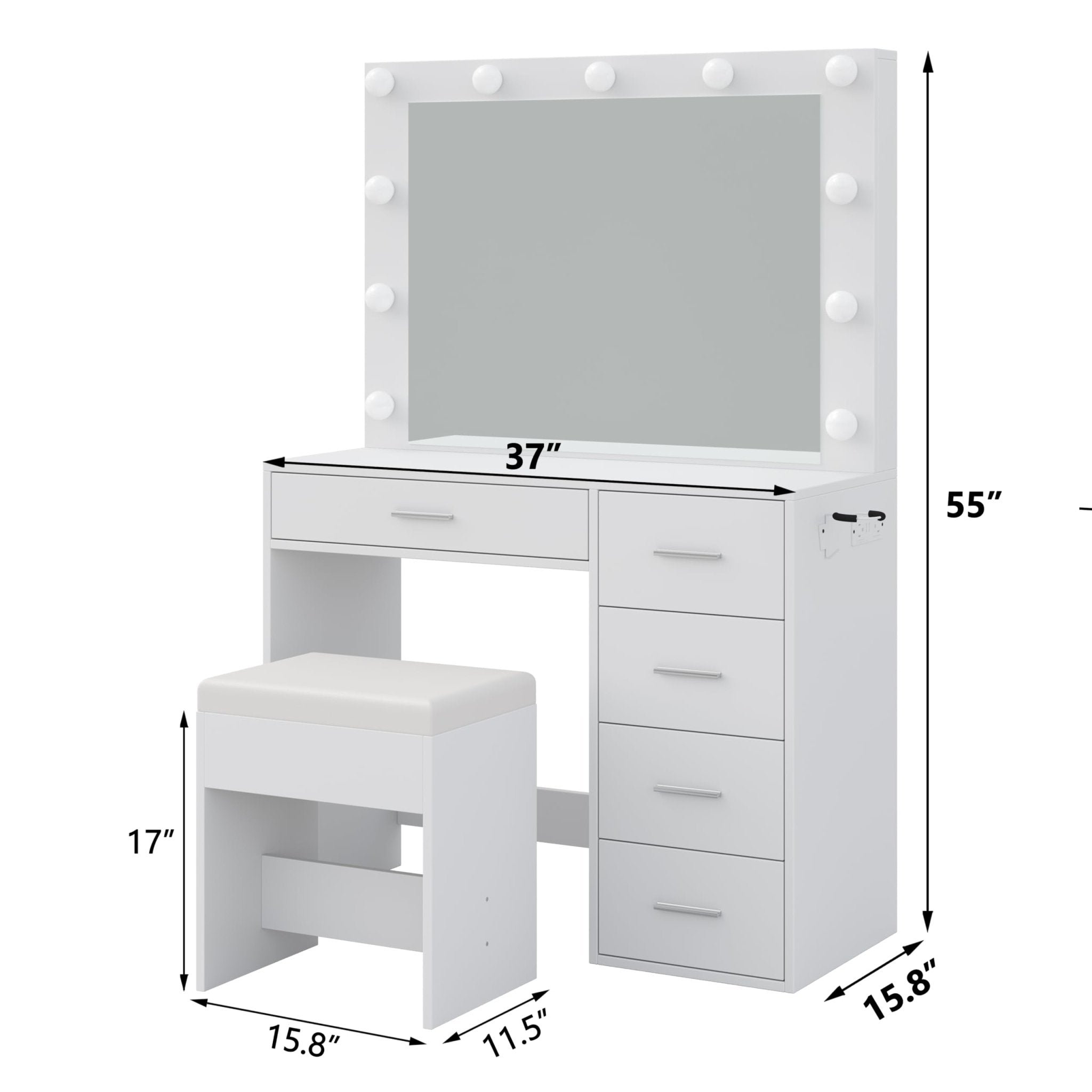 Yanosaku VD001 Bedroom Makeup Vanity desk with LED Mirror, 5 Drawers-1