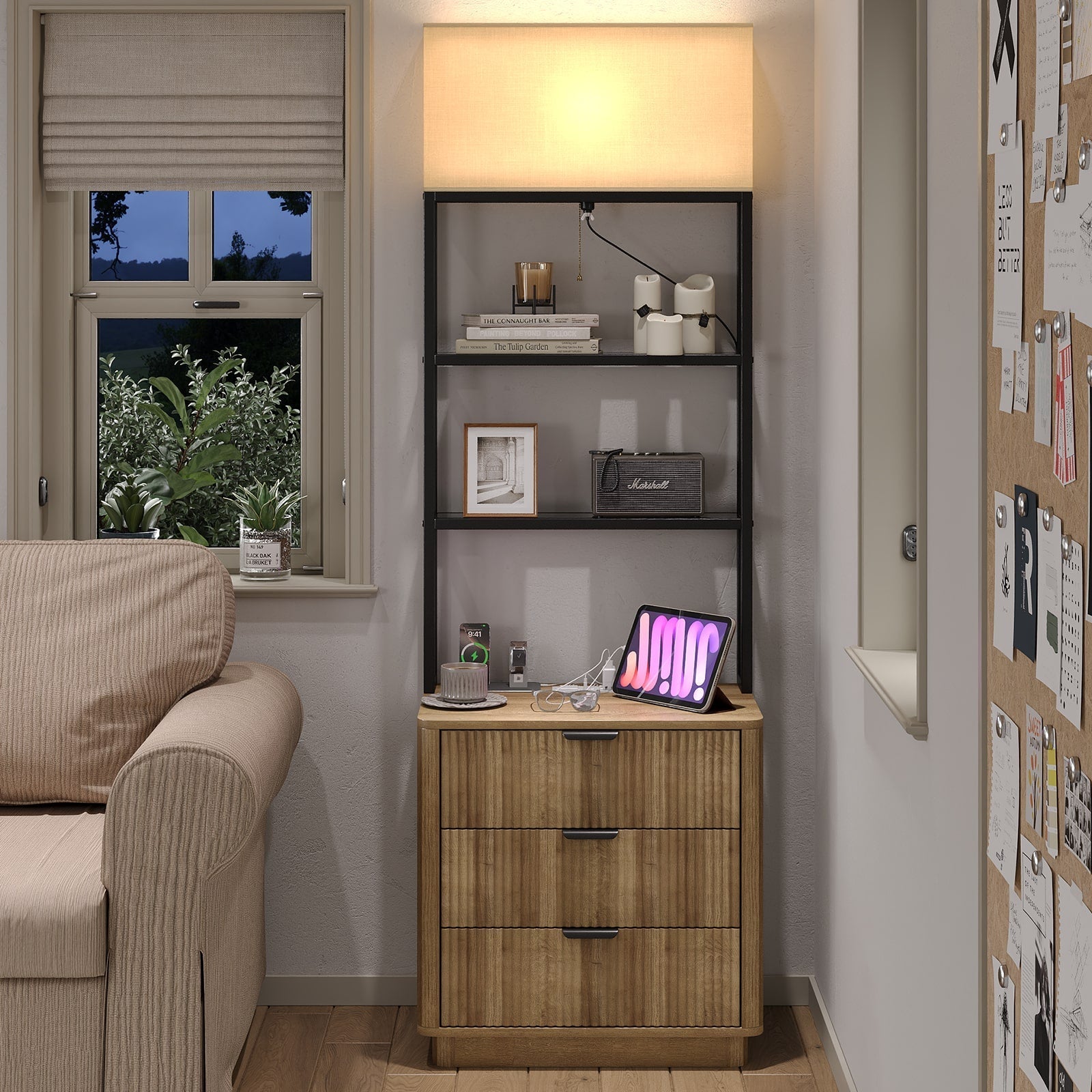 Yanosaku NS002 Nightstand Set of 2 with Charging Station, 3 Drawers-4