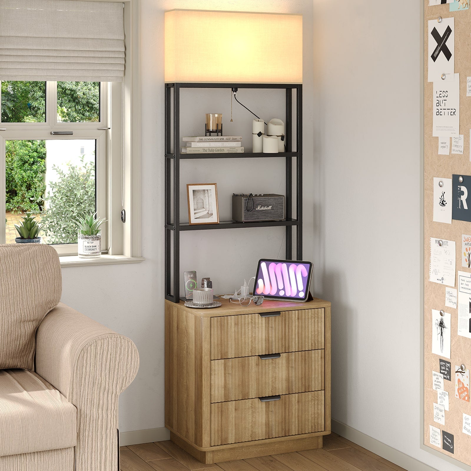 Yanosaku NS002 Nightstand Set of 2 with Charging Station, 3 Drawers-2