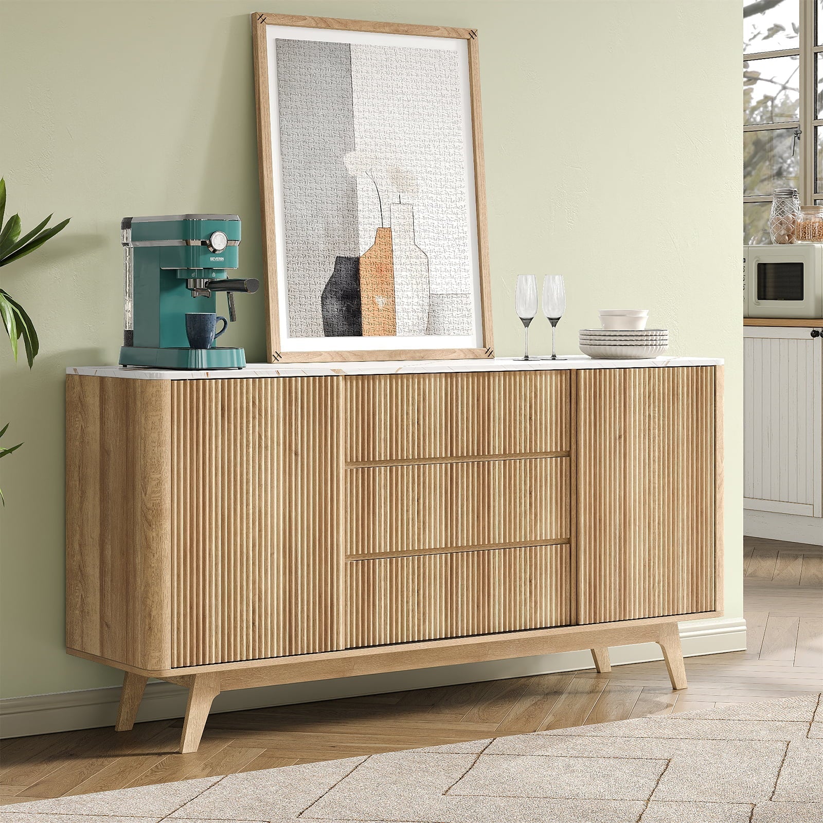 Vektaya US-TS001 62" W Fluted Buffet Cabinet