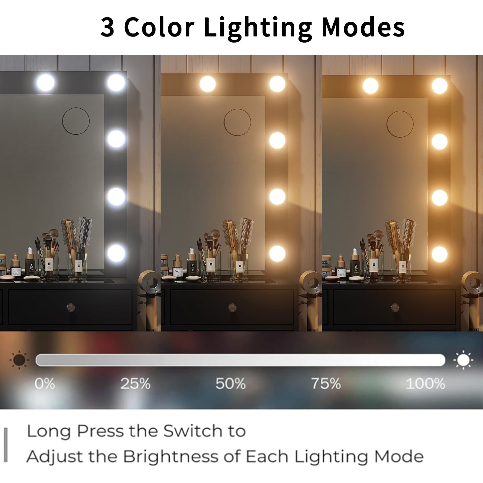 Vektaya US-VD007 Bedroom Makeup Vanity desk with LED Mirror, 9 Drawers