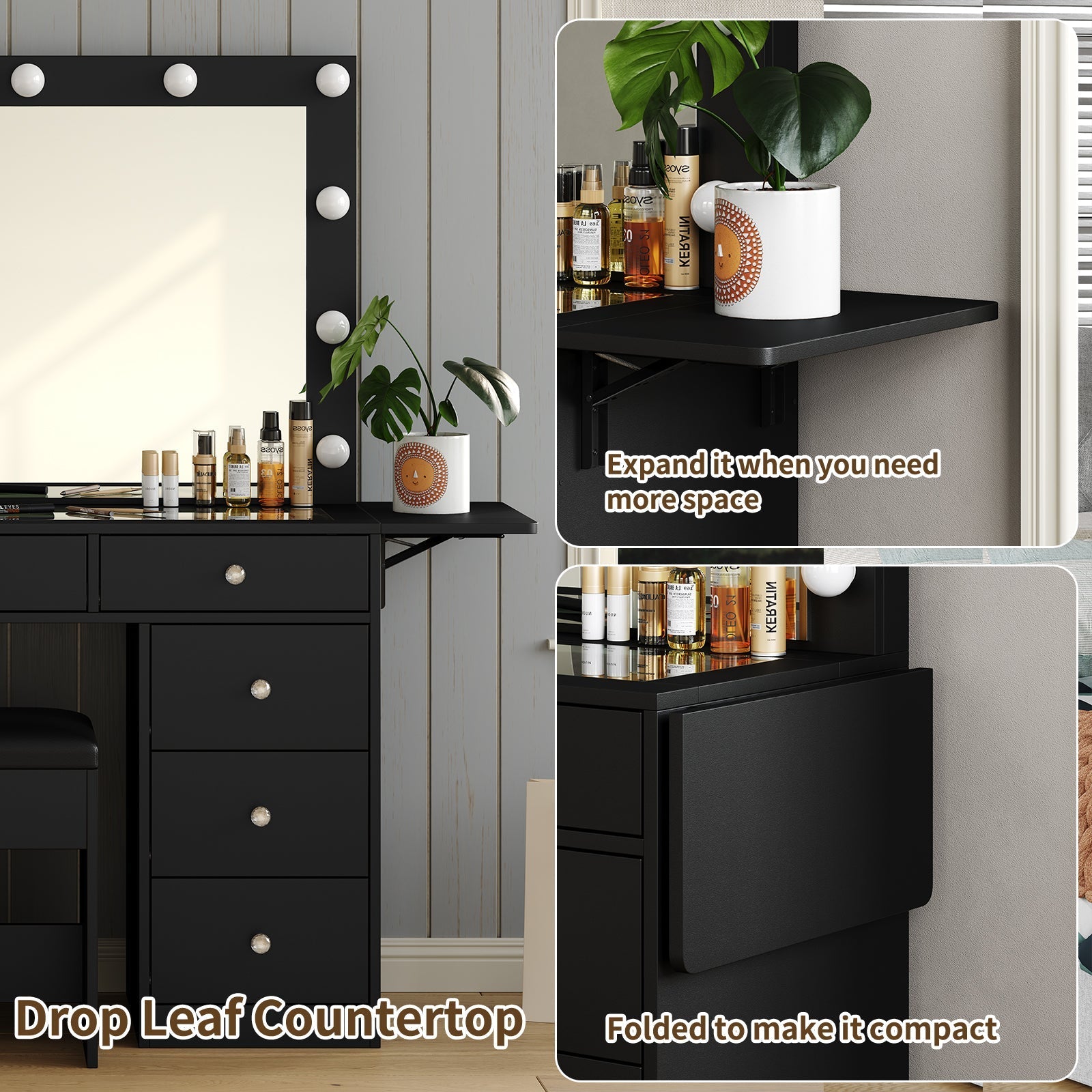 Vektaya US-VD007 Bedroom Makeup Vanity desk with LED Mirror, 9 Drawers