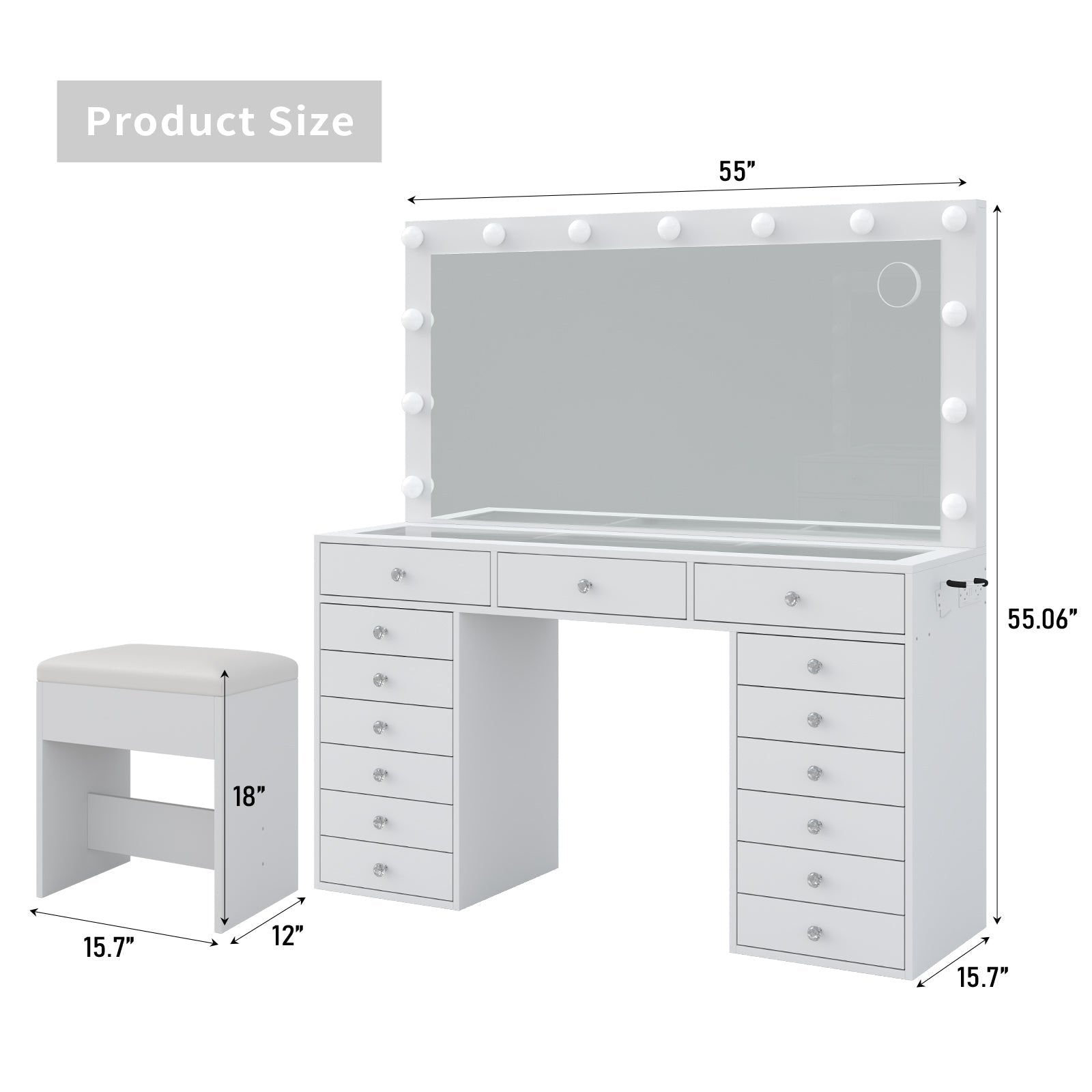Yanosaku VD017 Bedroom Makeup Vanity desk with LED Mirror, 15 Drawers-1