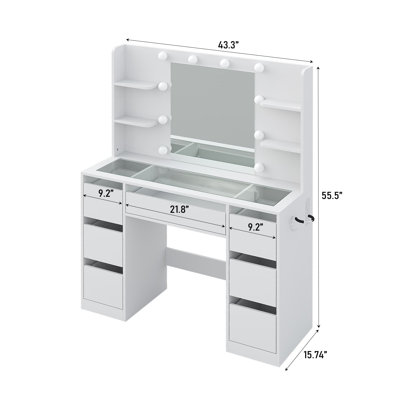 Yanosaku VD027 Vanity Desk with Mirror, 10 LED Lights, 7 Drawers & Charging Station-1