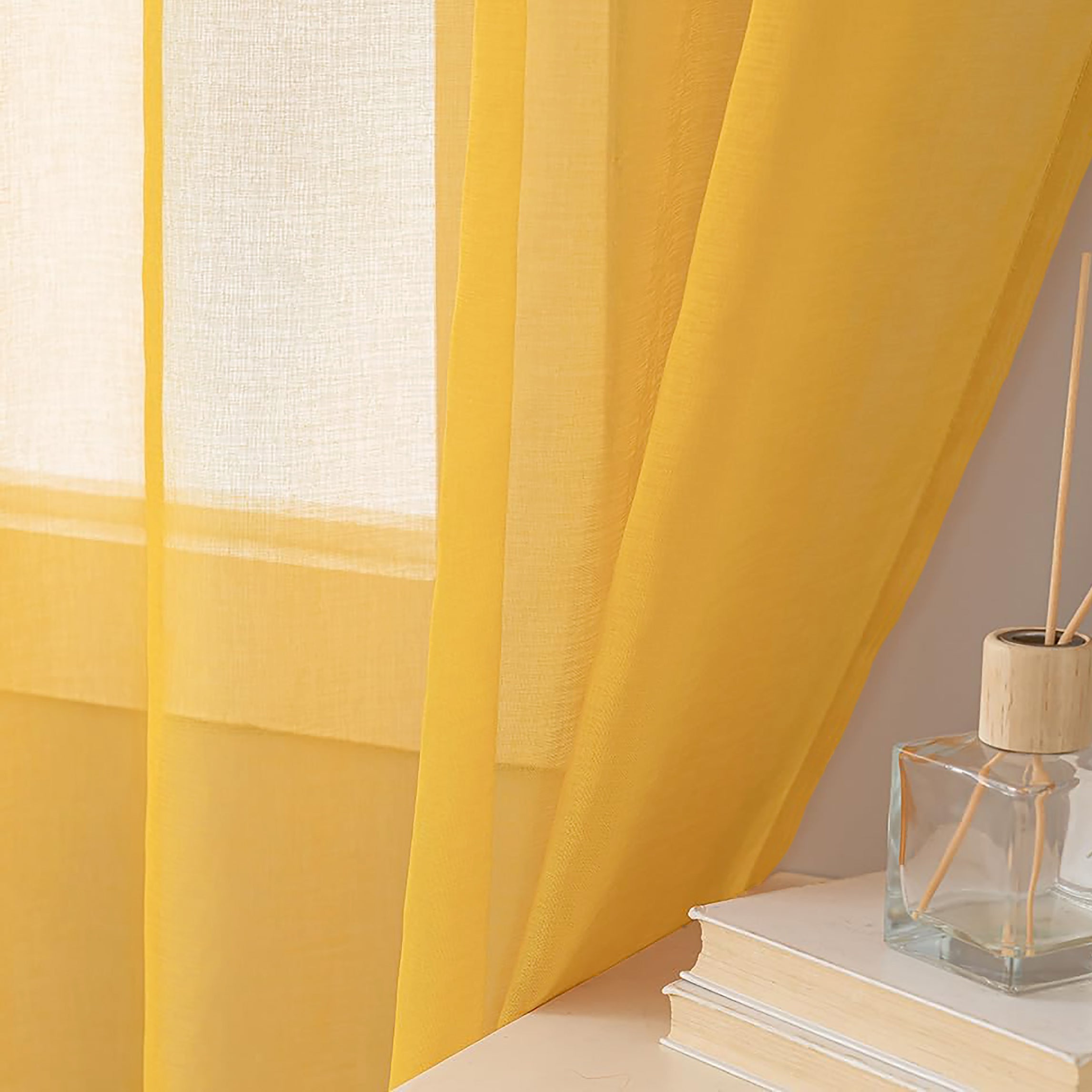 84" Inches Long - Yellow Sheer Window Rod Pocket Curtain Set (2 Panels)