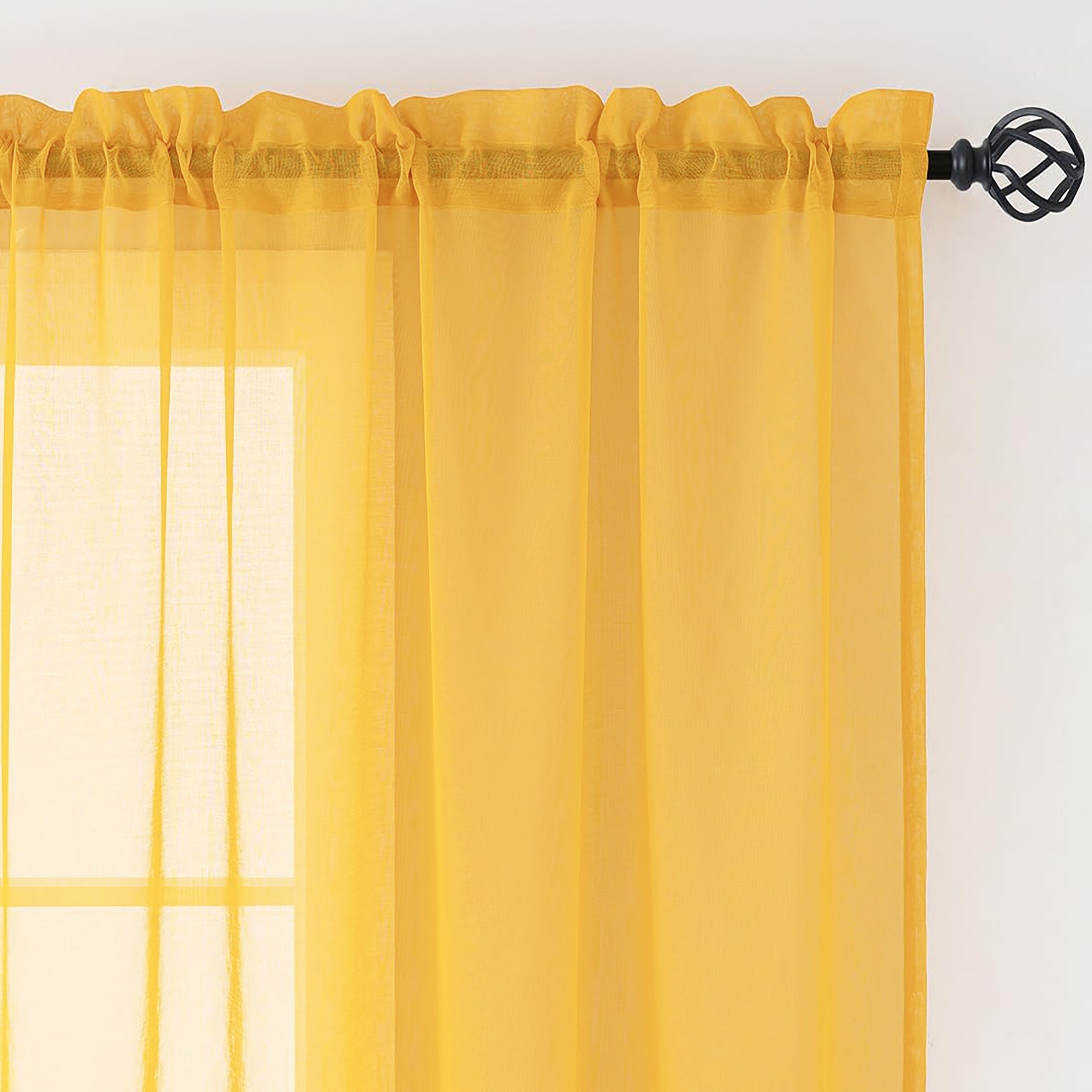 84" Inches Long - Yellow Sheer Window Rod Pocket Curtain Set (2 Panels)