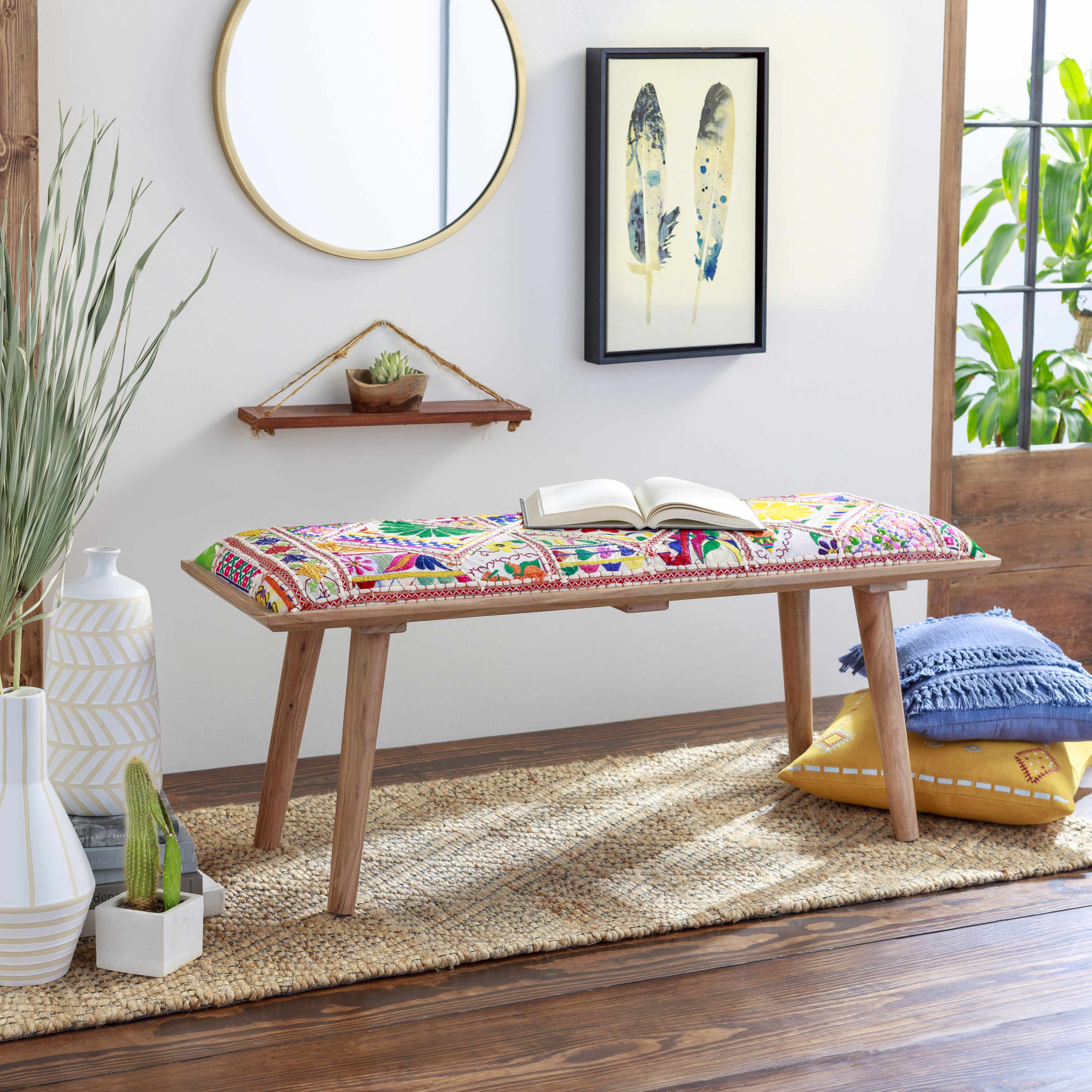 Yook Vibrant Patchwork Wooden Bench-1