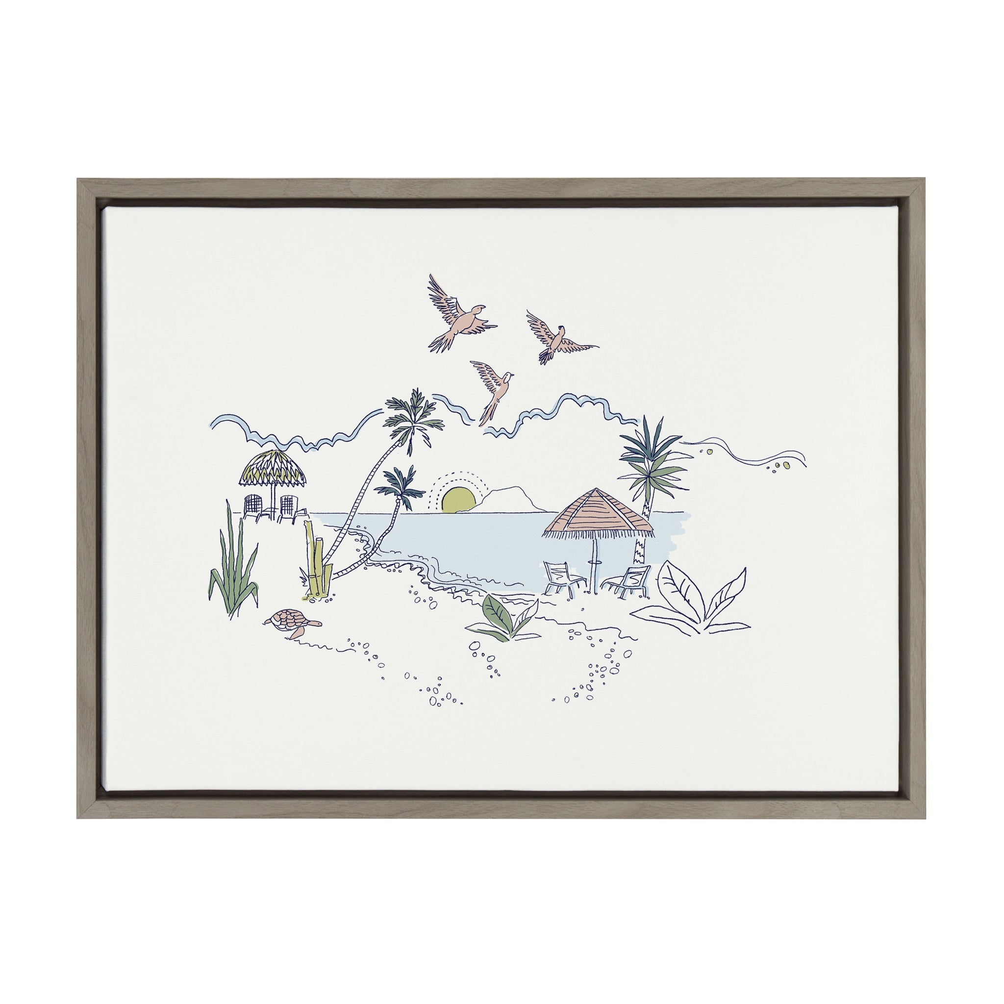 Sylvie Tropical Beach Scene Framed Canvas by The Creative Bunch Studio