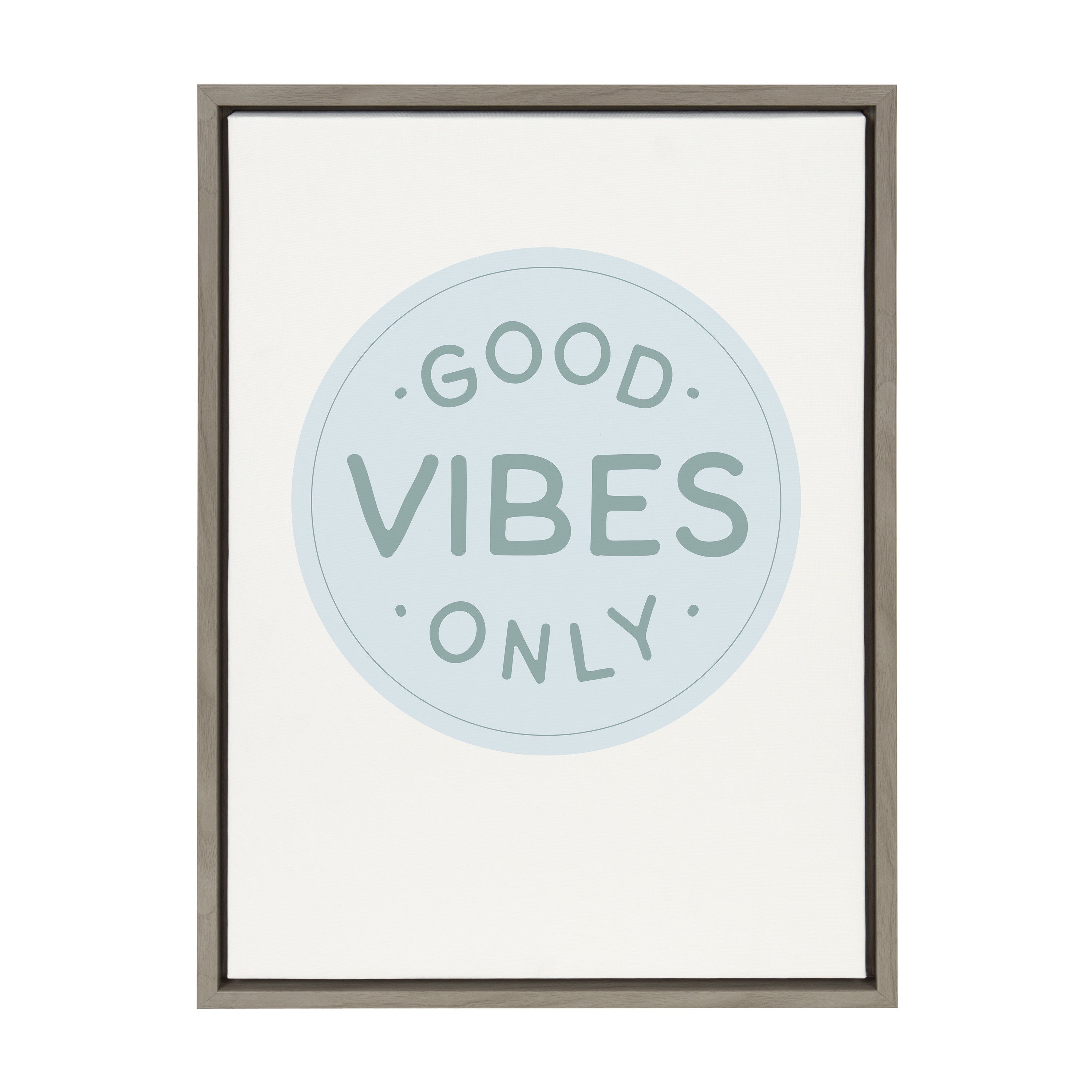 Sylvie Good Vibes Only Pale Blue Button Framed Canvas by The Creative Bunch Studio