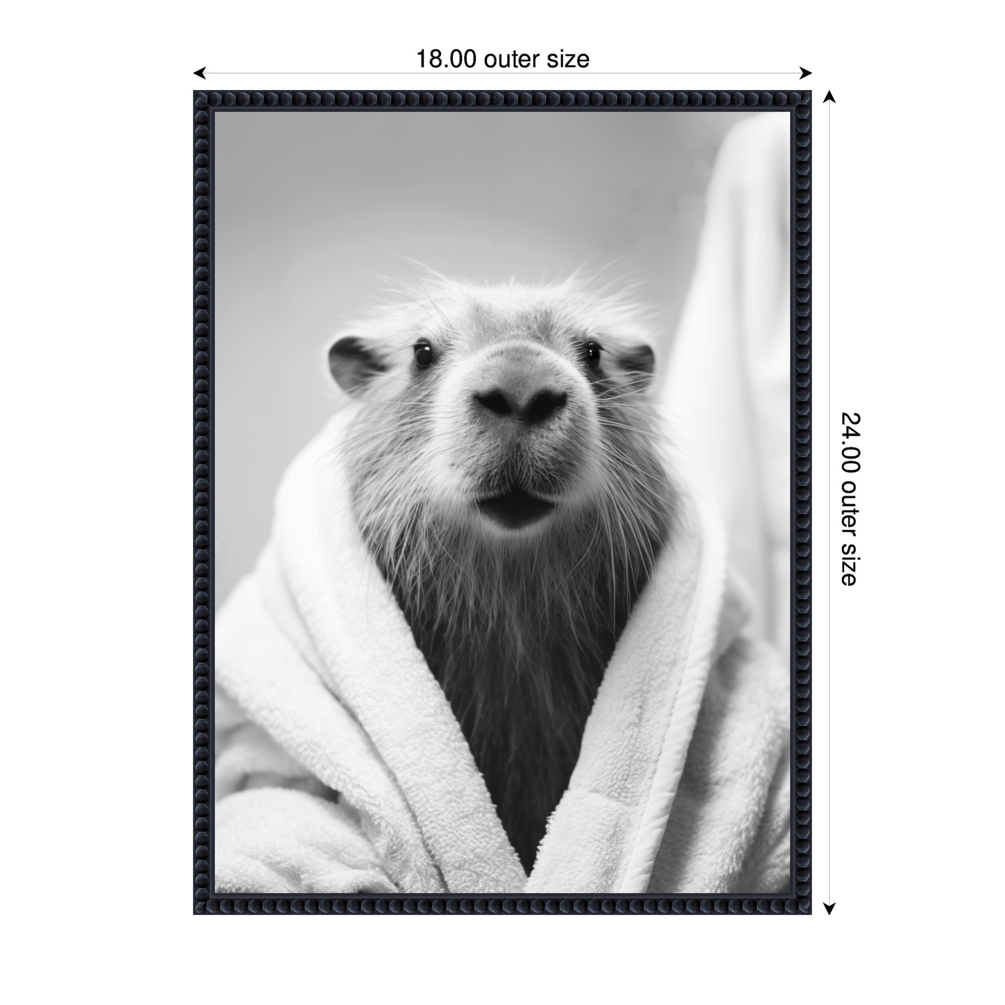 Sylvie Capybara Bathroom Art Towel Robe Black and White Framed Canvas by The Creative Bunch Studio