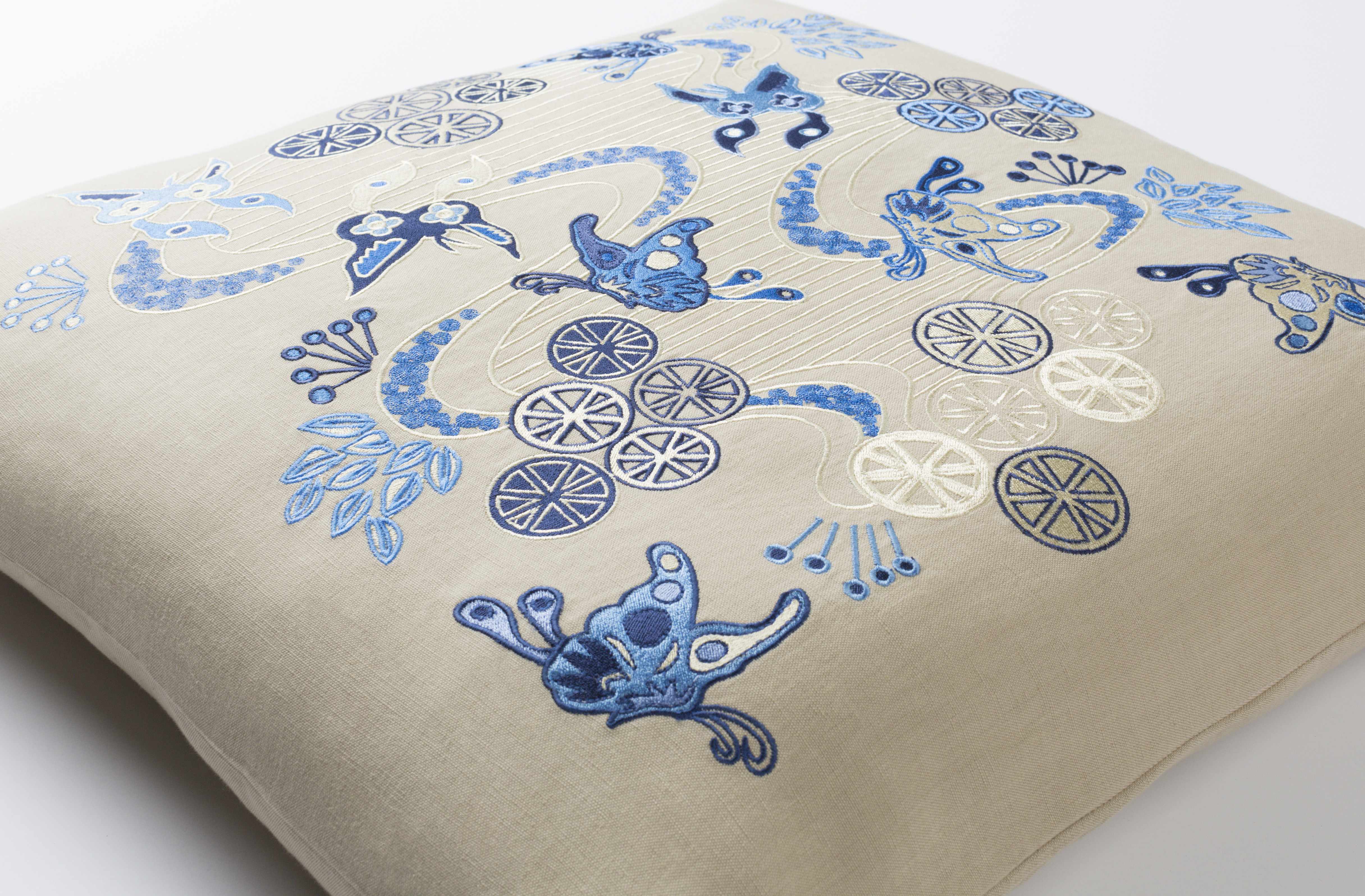 Zachary Blue Embroidered Butterfly Throw Pillow - Clearance-1