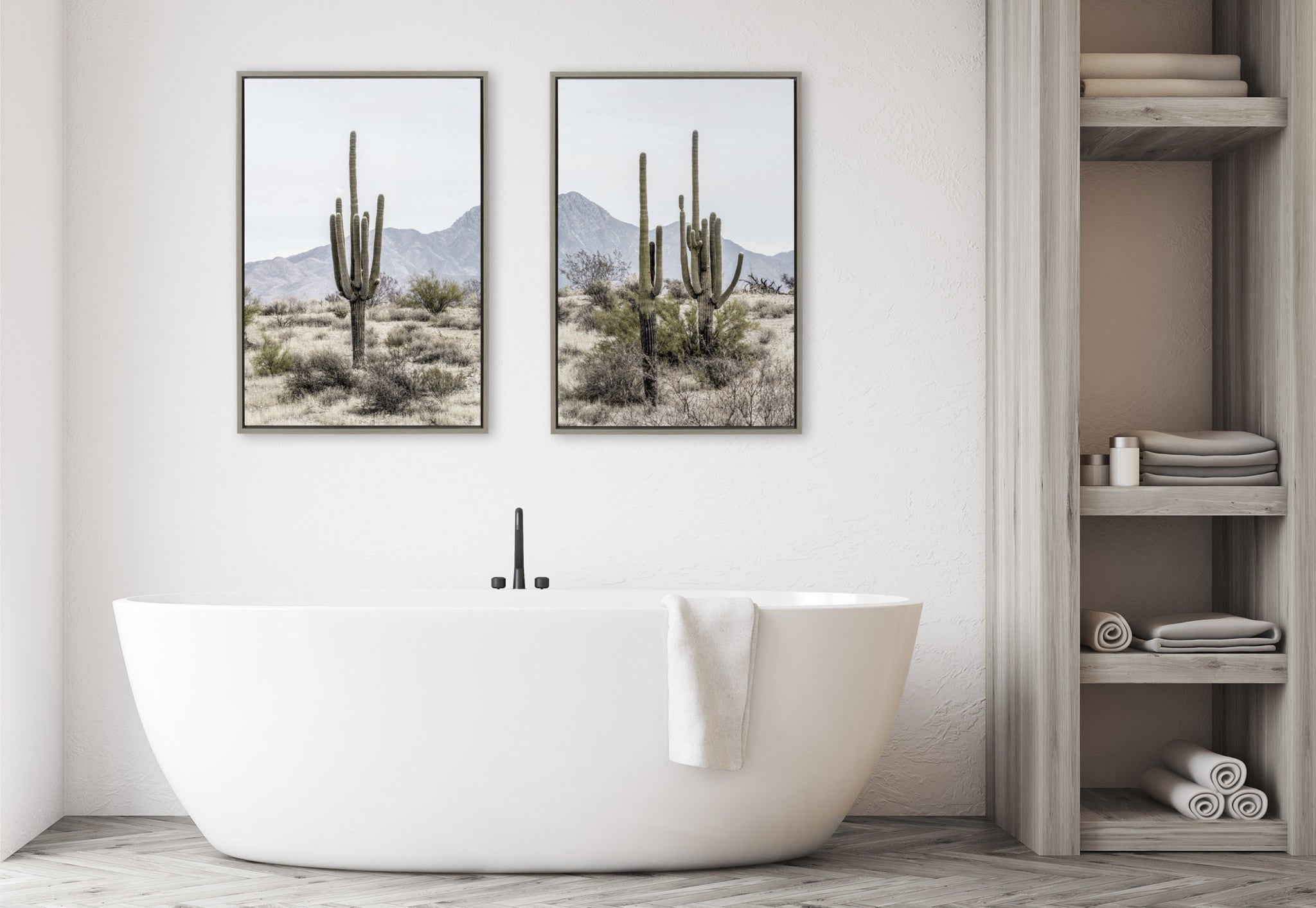 Sylvie Tall Saguaro Cacti Desert Mountain 1 and 2 Framed Canvas by The Creative Bunch Studio