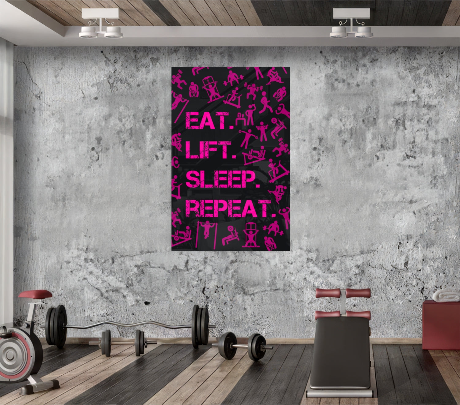 Hot Pink Workout Pictograms Motivation Glass Wall Art