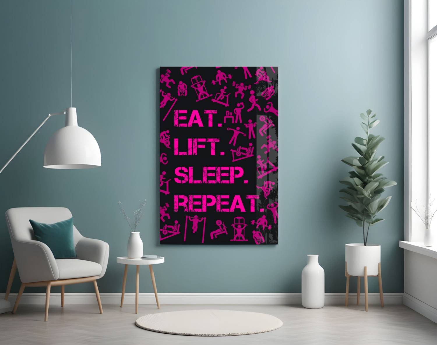 Hot Pink Workout Pictograms Motivation Glass Wall Art