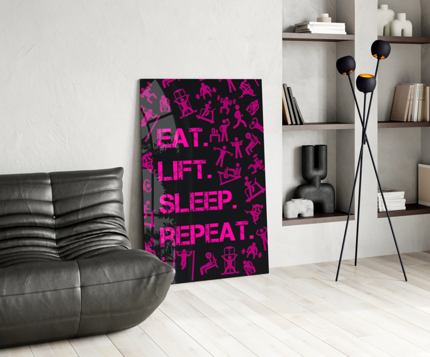 Hot Pink Workout Pictograms Motivation Glass Wall Art