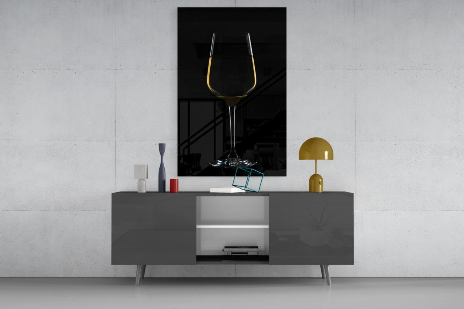 Golden Rim White Wine Glass Silhouette Glass Wall Art
