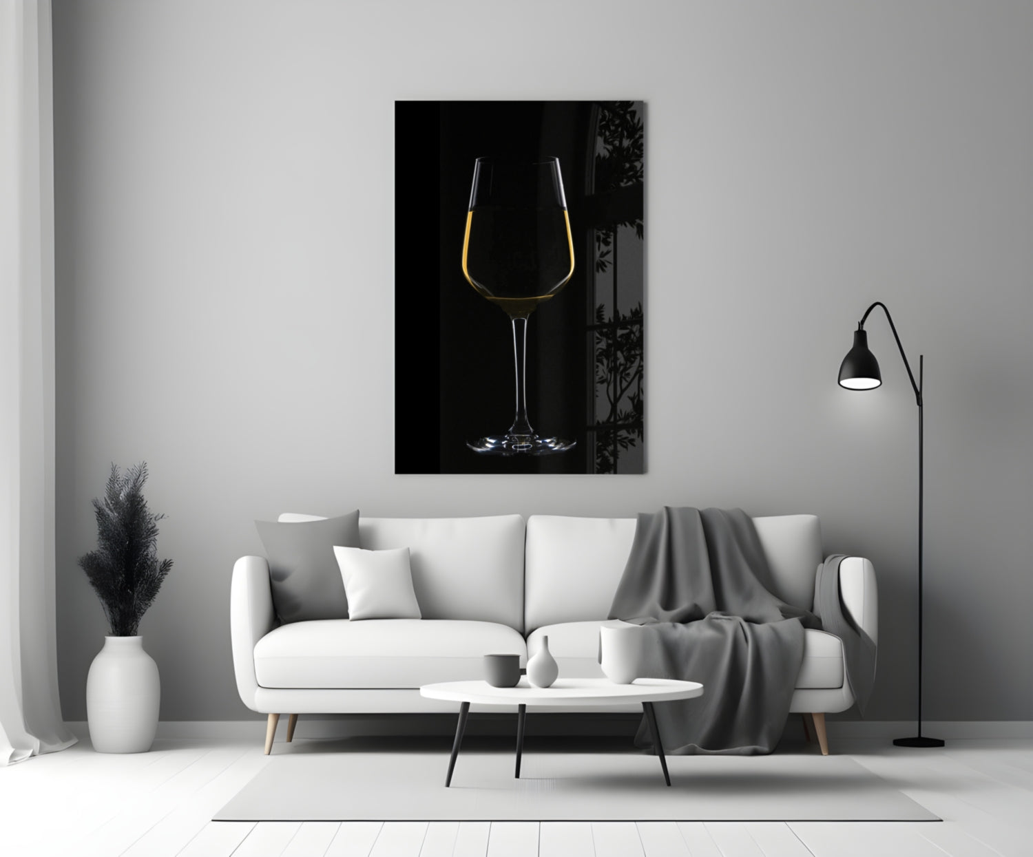 Golden Rim White Wine Glass Silhouette Glass Wall Art