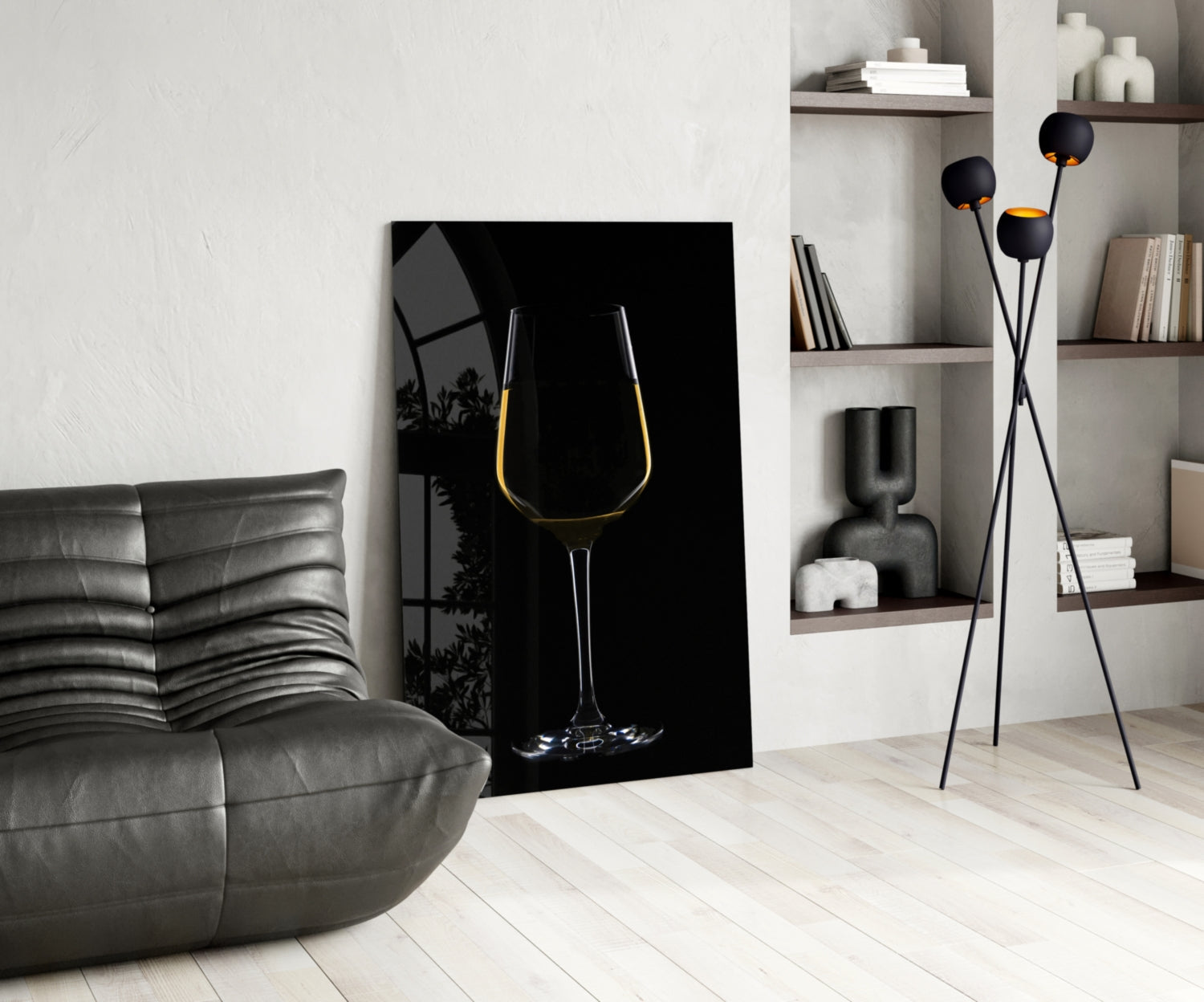 Golden Rim White Wine Glass Silhouette Glass Wall Art