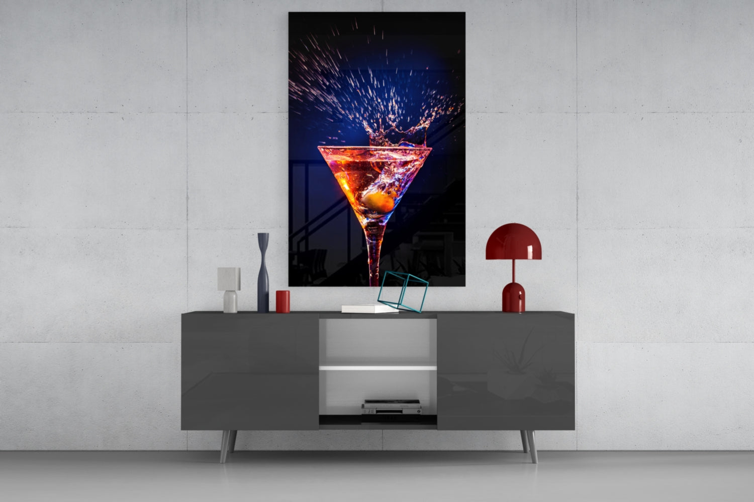 Amber Splash Martini Blue Backdrop Glass Wall Art