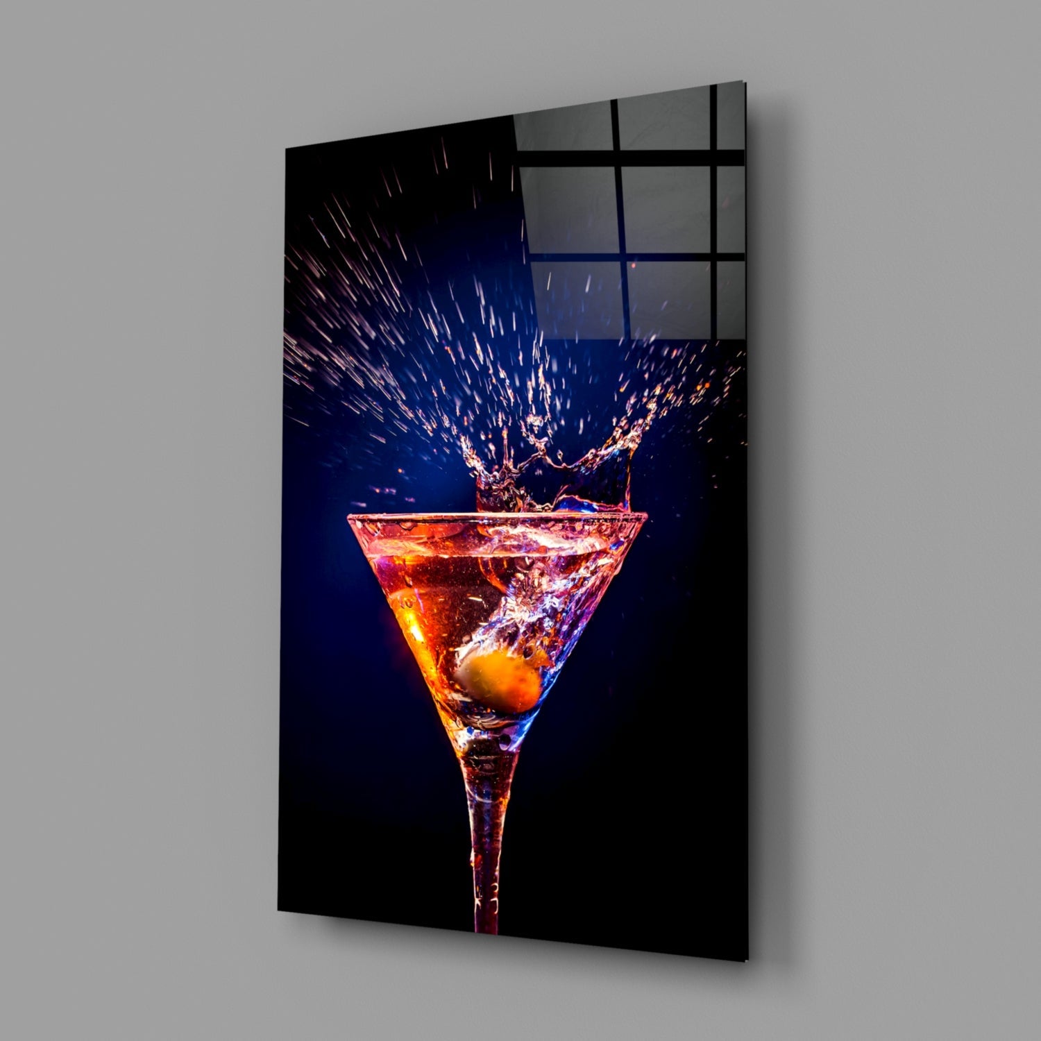 Amber Splash Martini Blue Backdrop Glass Wall Art