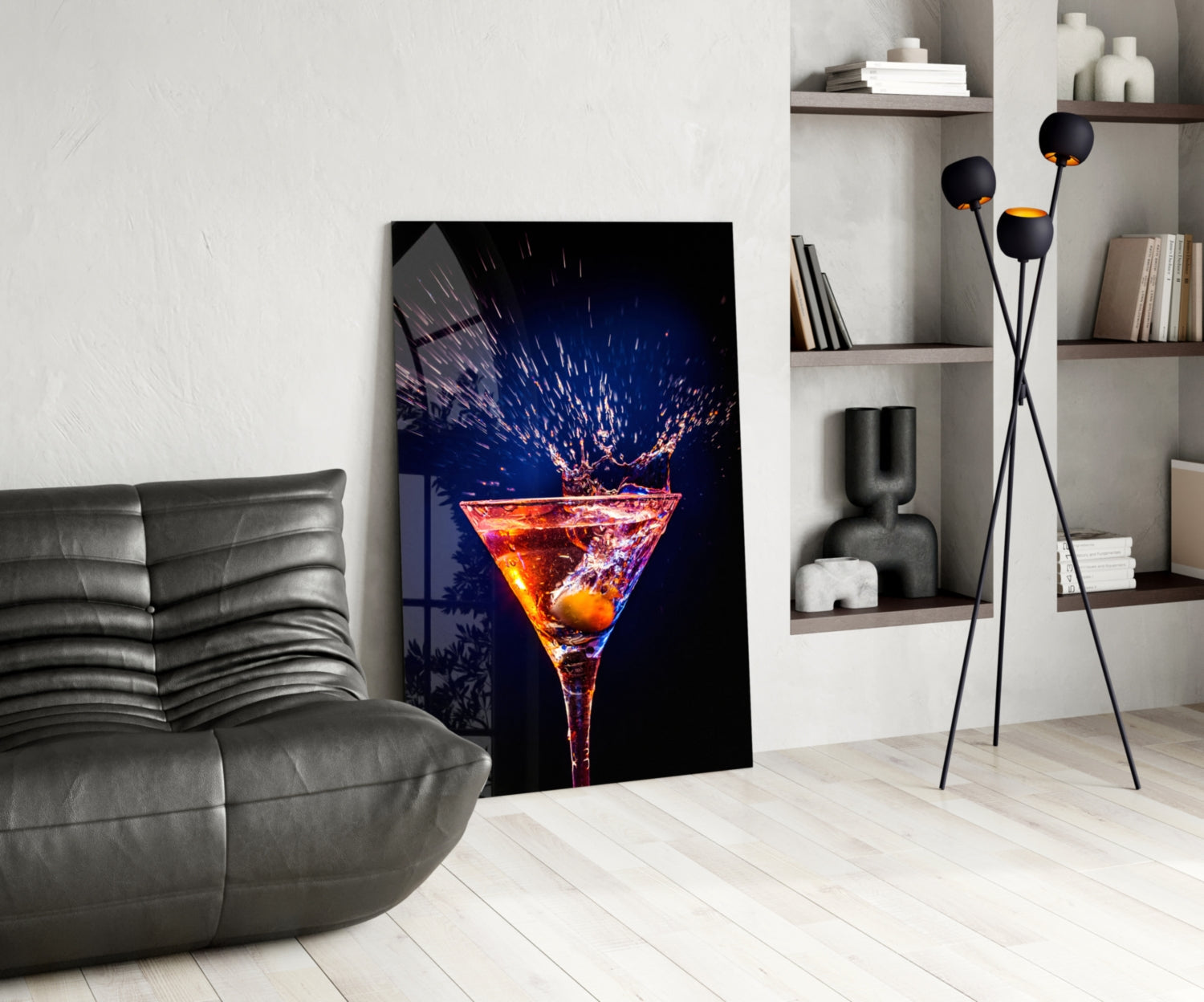 Amber Splash Martini Blue Backdrop Glass Wall Art