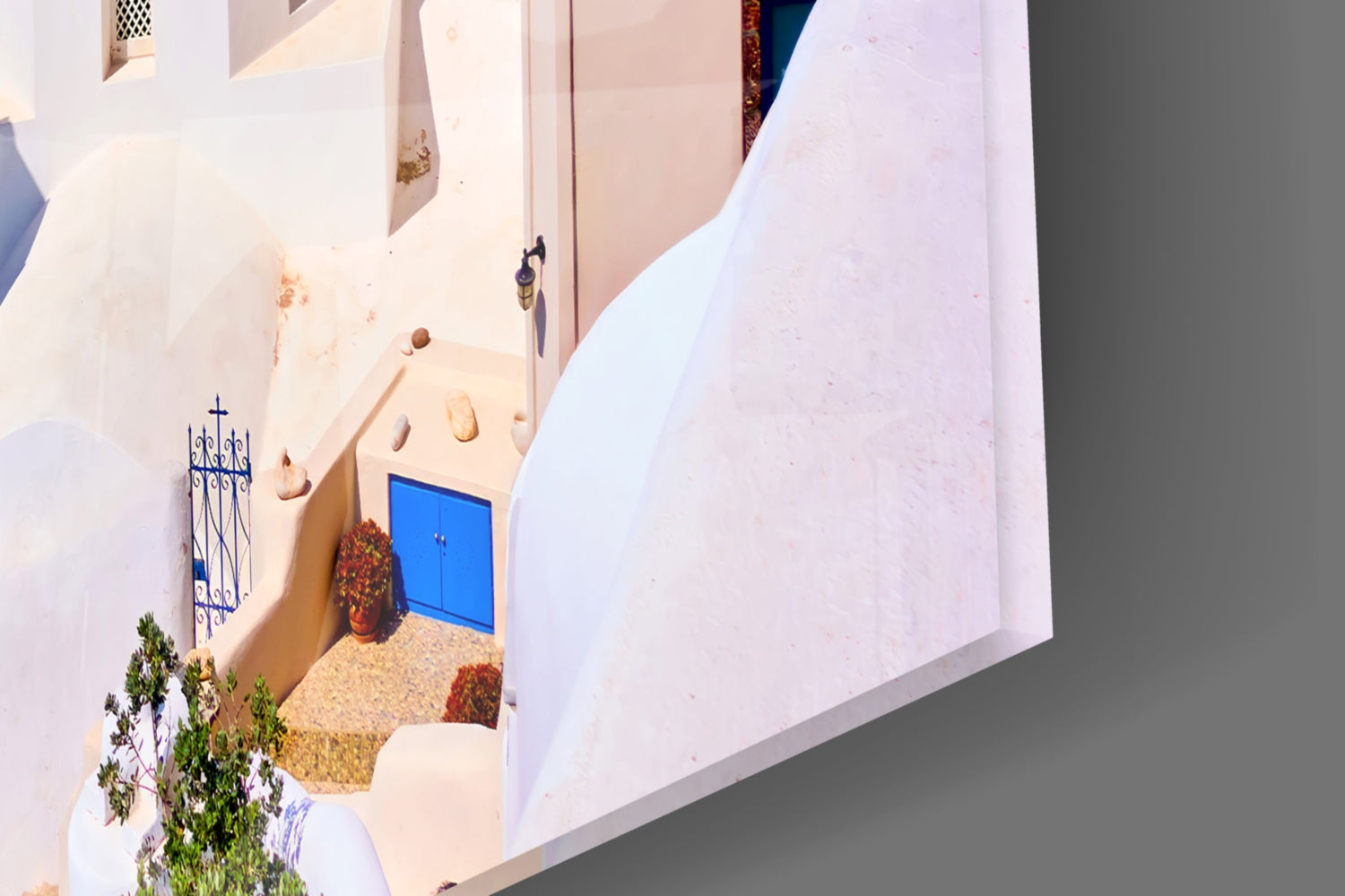 Blue Dome Church Caldera Santorini Glass Wall Art
