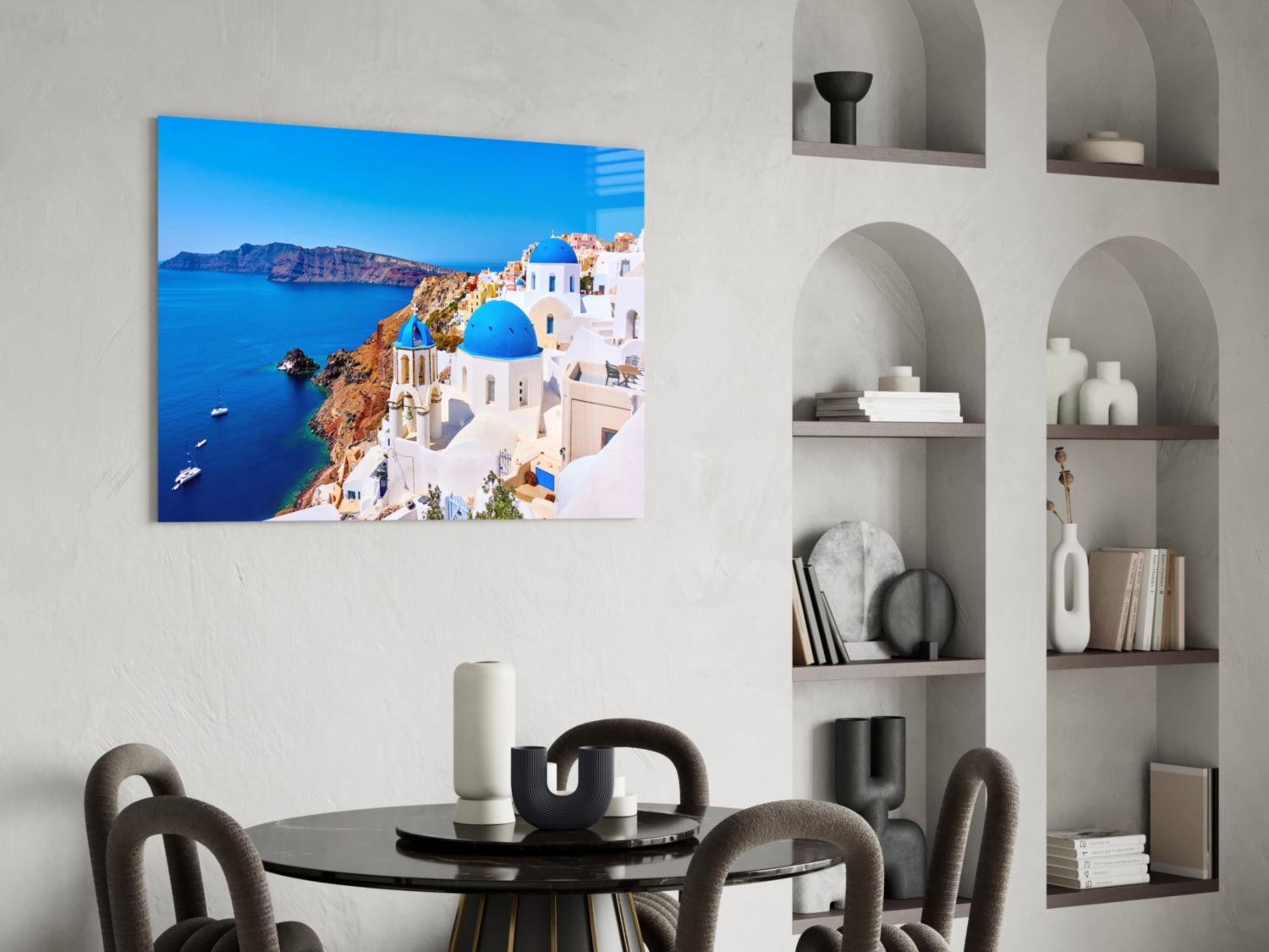 Blue Dome Church Caldera Santorini Glass Wall Art