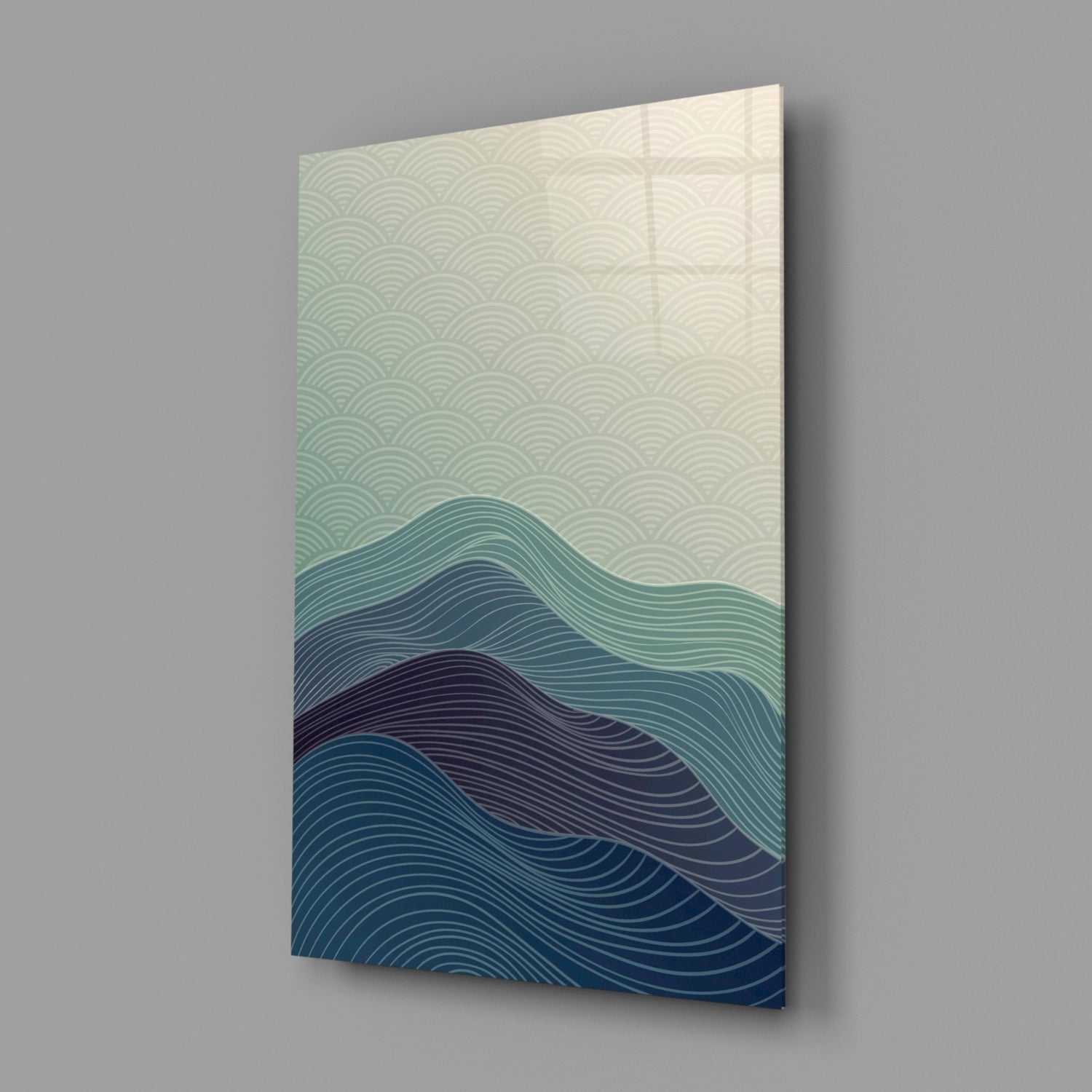 Line Art Waves Blue Teal Glass Wall Art