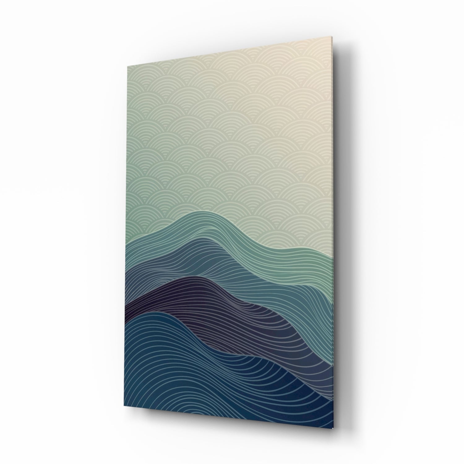 Line Art Waves Blue Teal Glass Wall Art