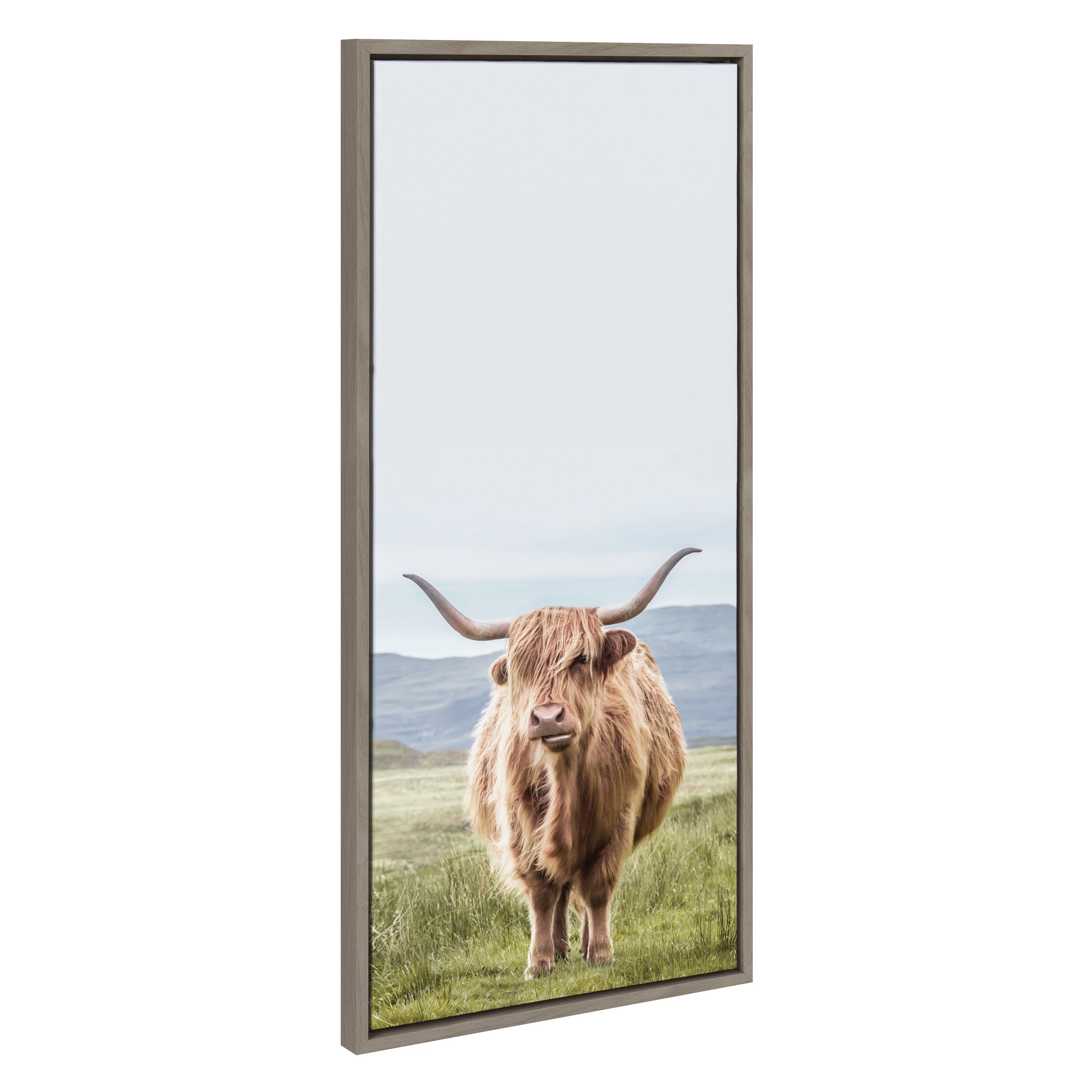 Sylvie Highland Cow Mountain Landscape Framed Canvas by The Creative Bunch Studio