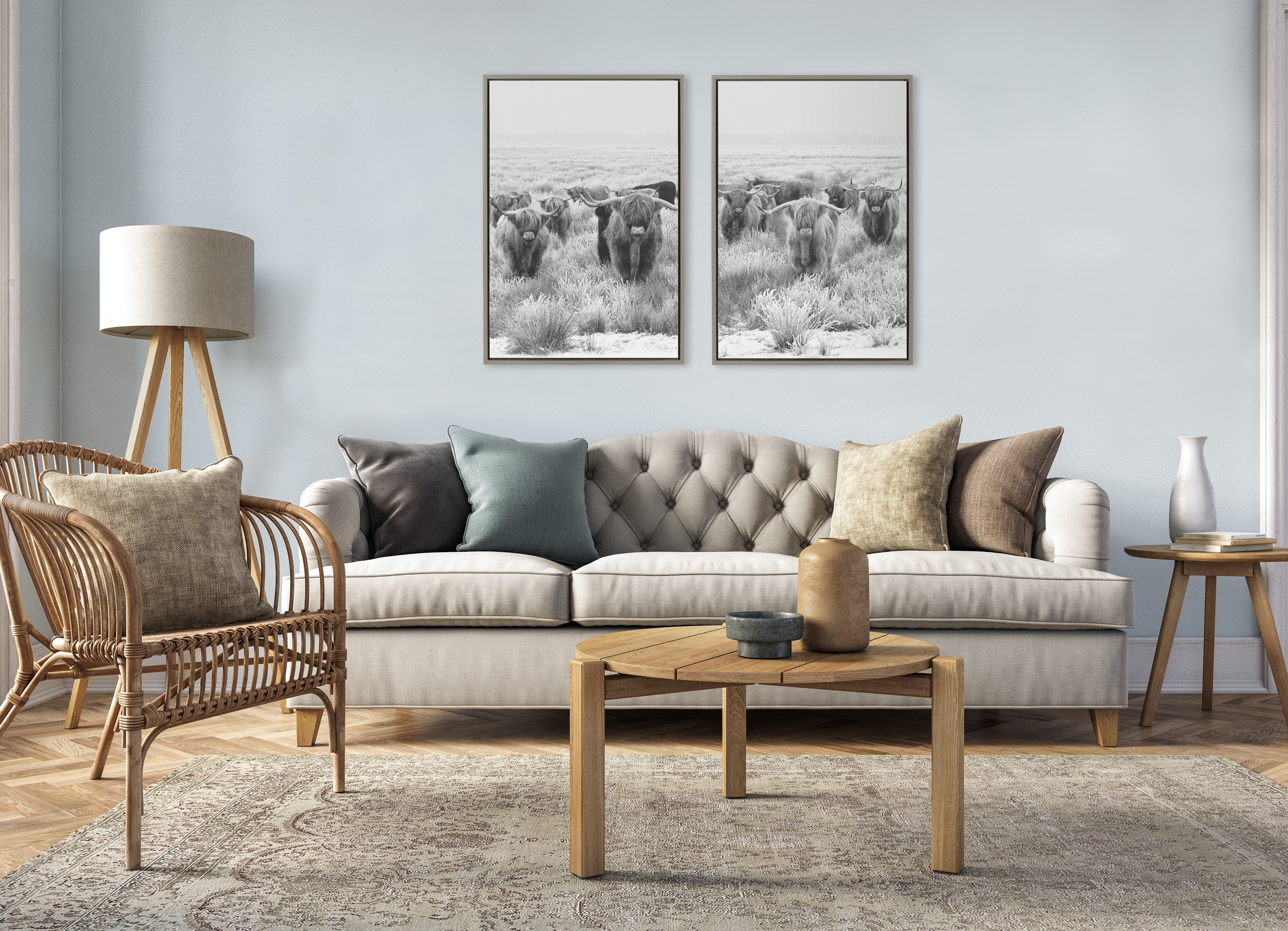 Sylvie Herd of Highland Cows Framed Canvas by The Creative Bunch Studio