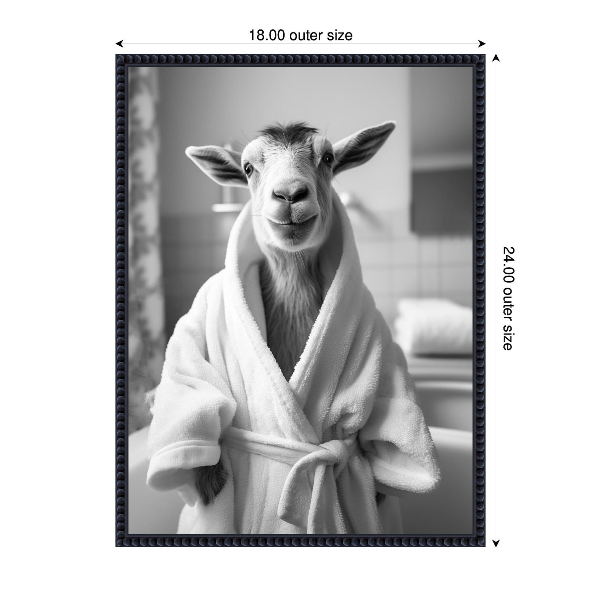 Sylvie Goat Bathroom Art Towel Robe Black and White Framed Canvas by The Creative Bunch Studio