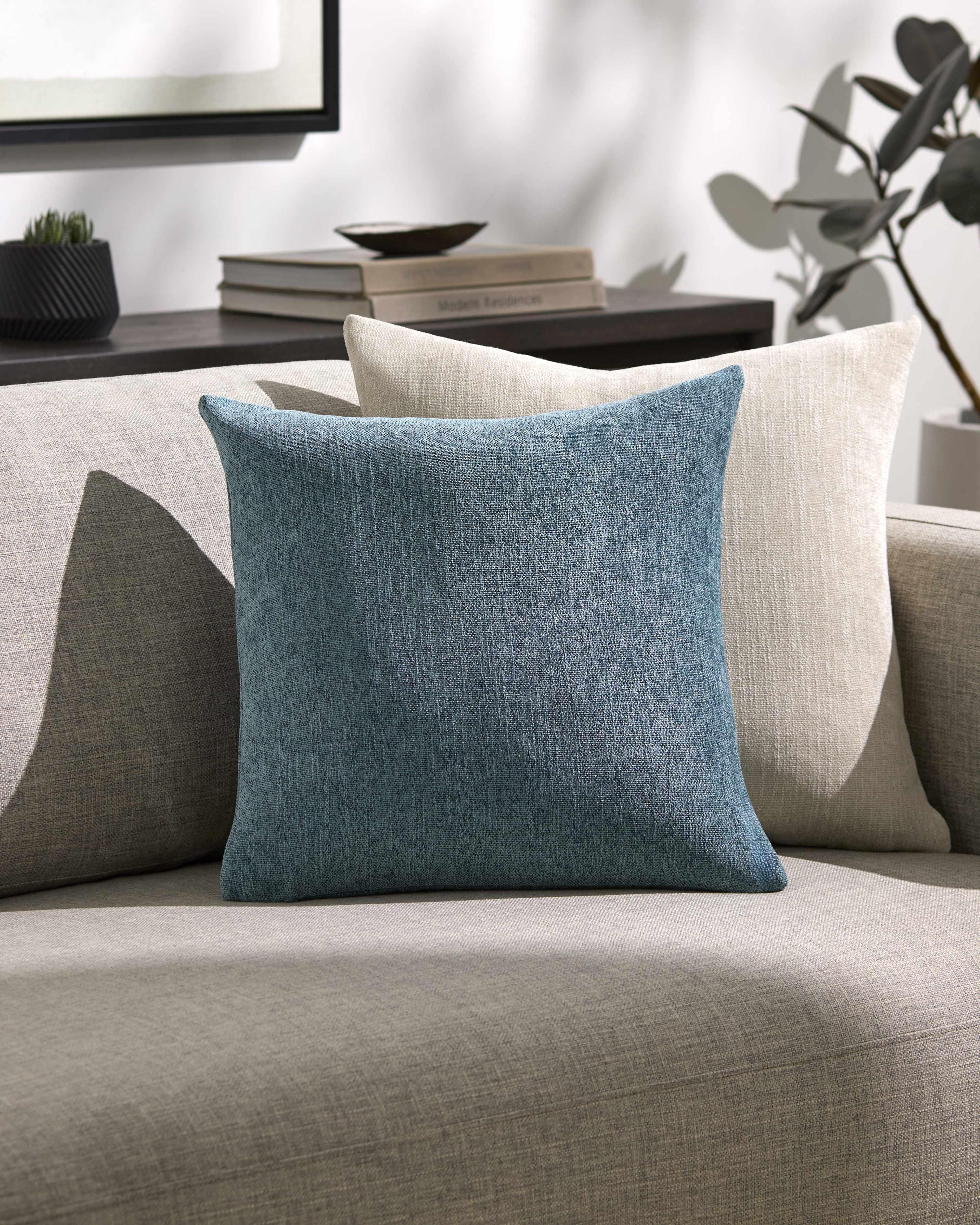 Zihna Sky Blue Textured Throw Pillow - PRHOMZ