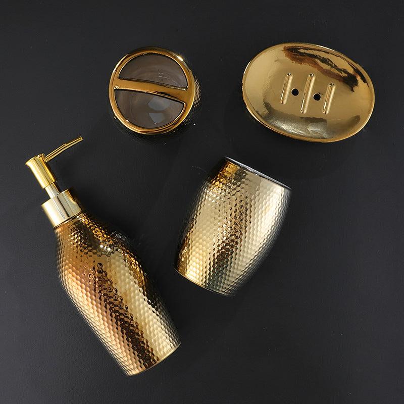 4 Pieces Golden Ceramic Bathroom Set - PRHOMZ
