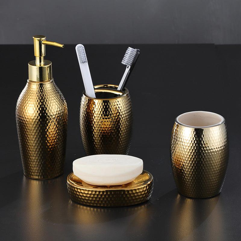 4 Pieces Golden Ceramic Bathroom Set - PRHOMZ