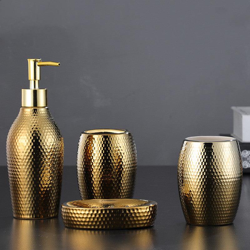 4 Pieces Golden Ceramic Bathroom Set - PRHOMZ