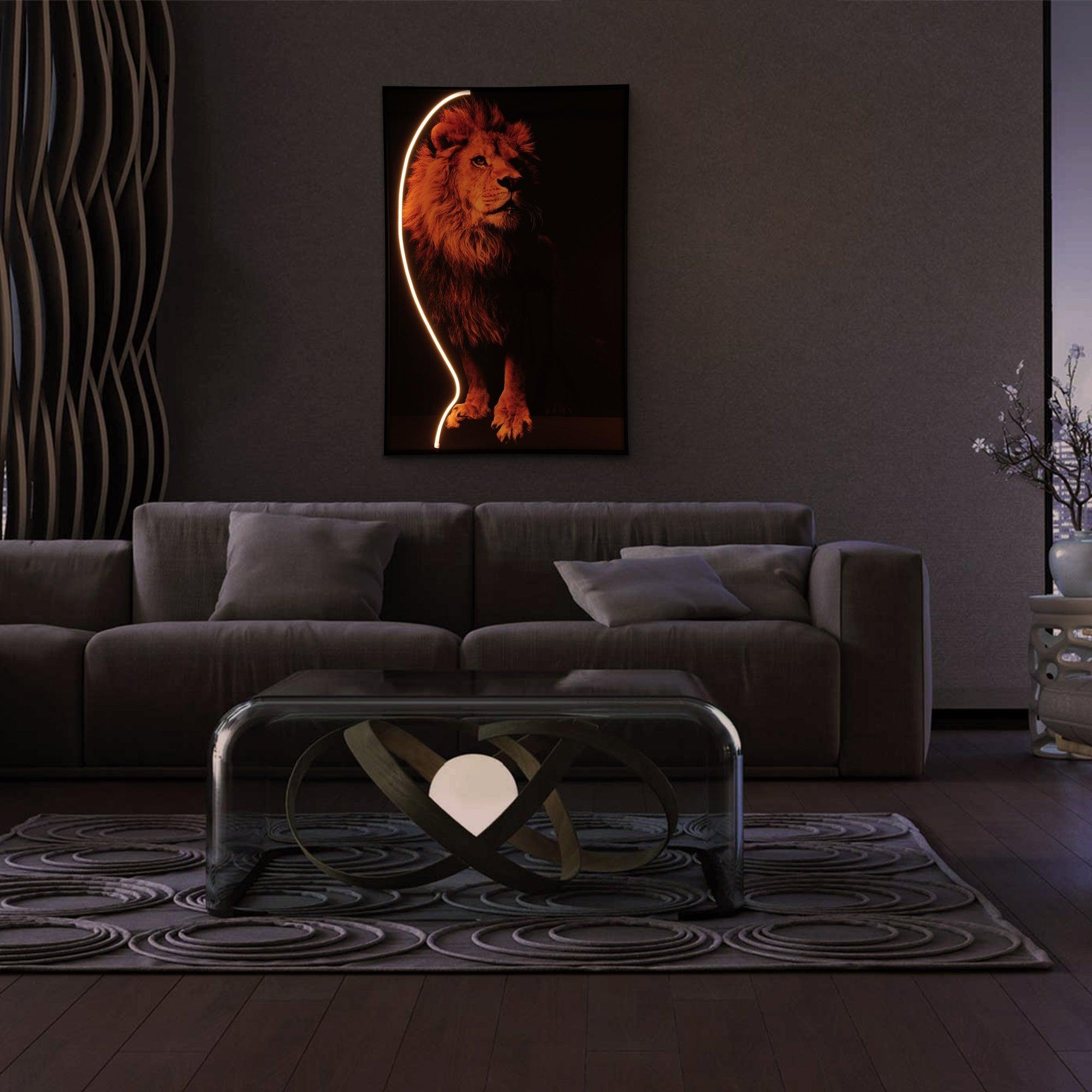 Lion Wall Art with LED Light – Bold & Modern Decor - PRHOMZ