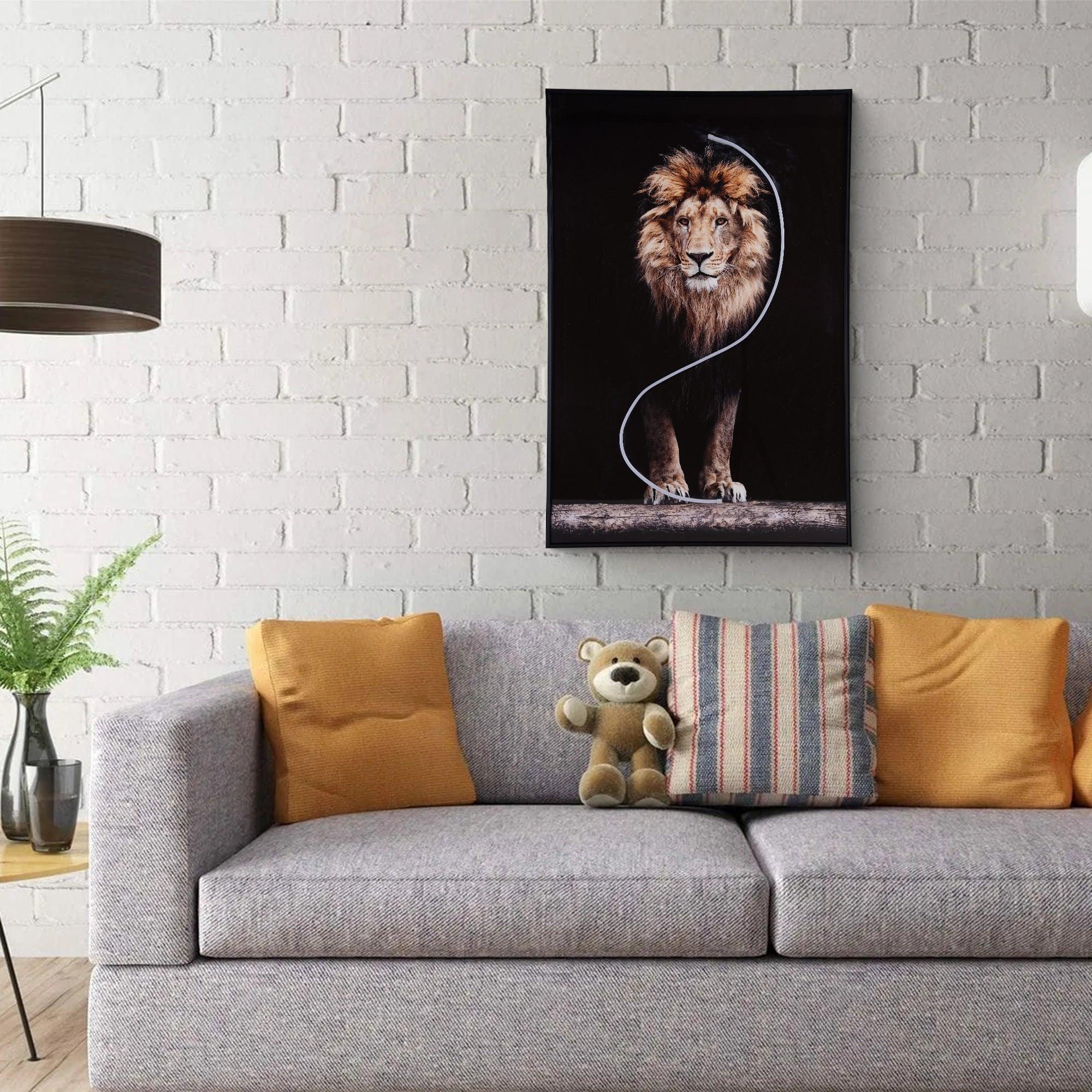 Lion Wall Art with LED Light – Bold & Modern Decor - PRHOMZ