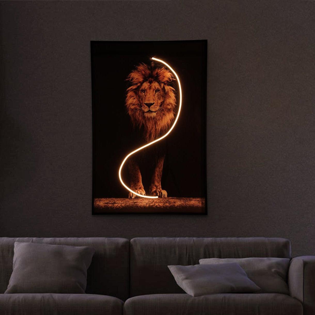 Lion Wall Art with LED Light – Bold & Modern Decor - PRHOMZ