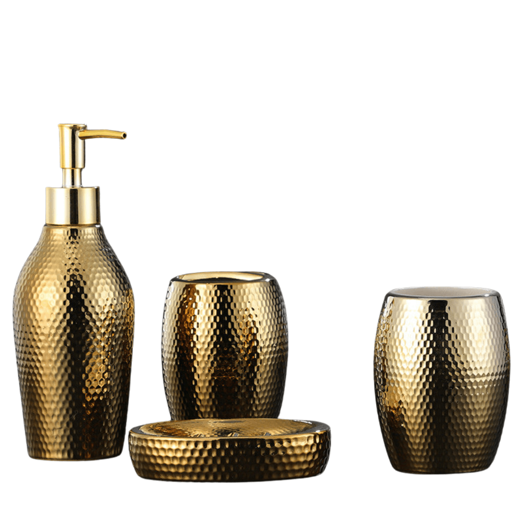 4 Pieces Golden Ceramic Bathroom Set - PRHOMZ