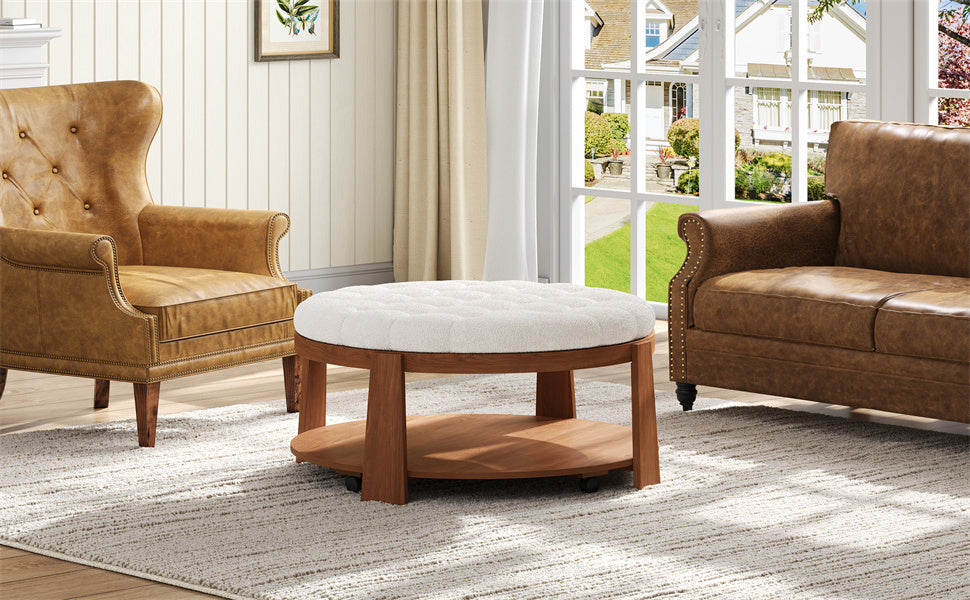 Modern Large Round Ottoman Coffee Table 2-Tier