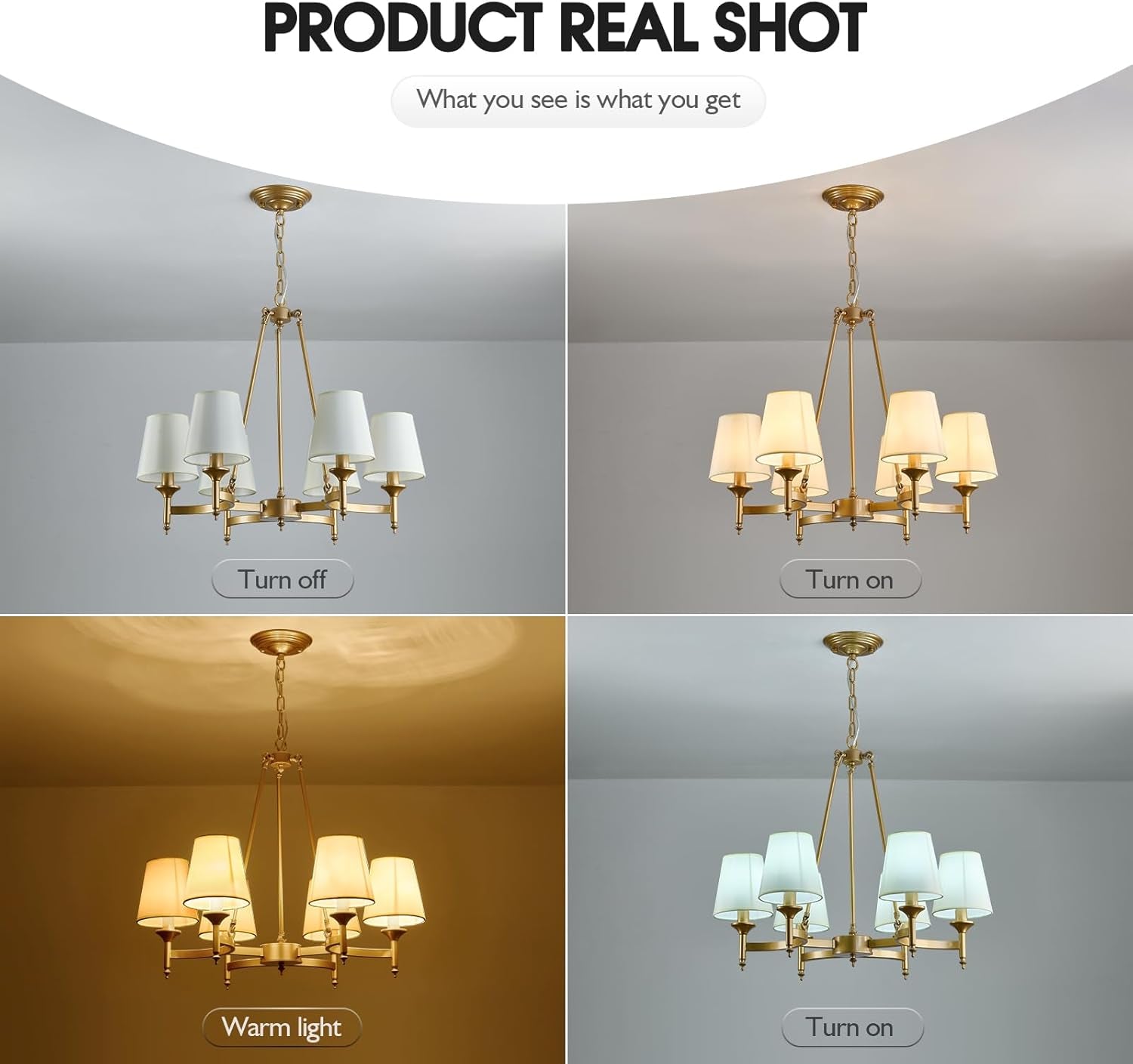 Gold Wagon Wheel Chandelier With White Linen Shade 6 Light-3