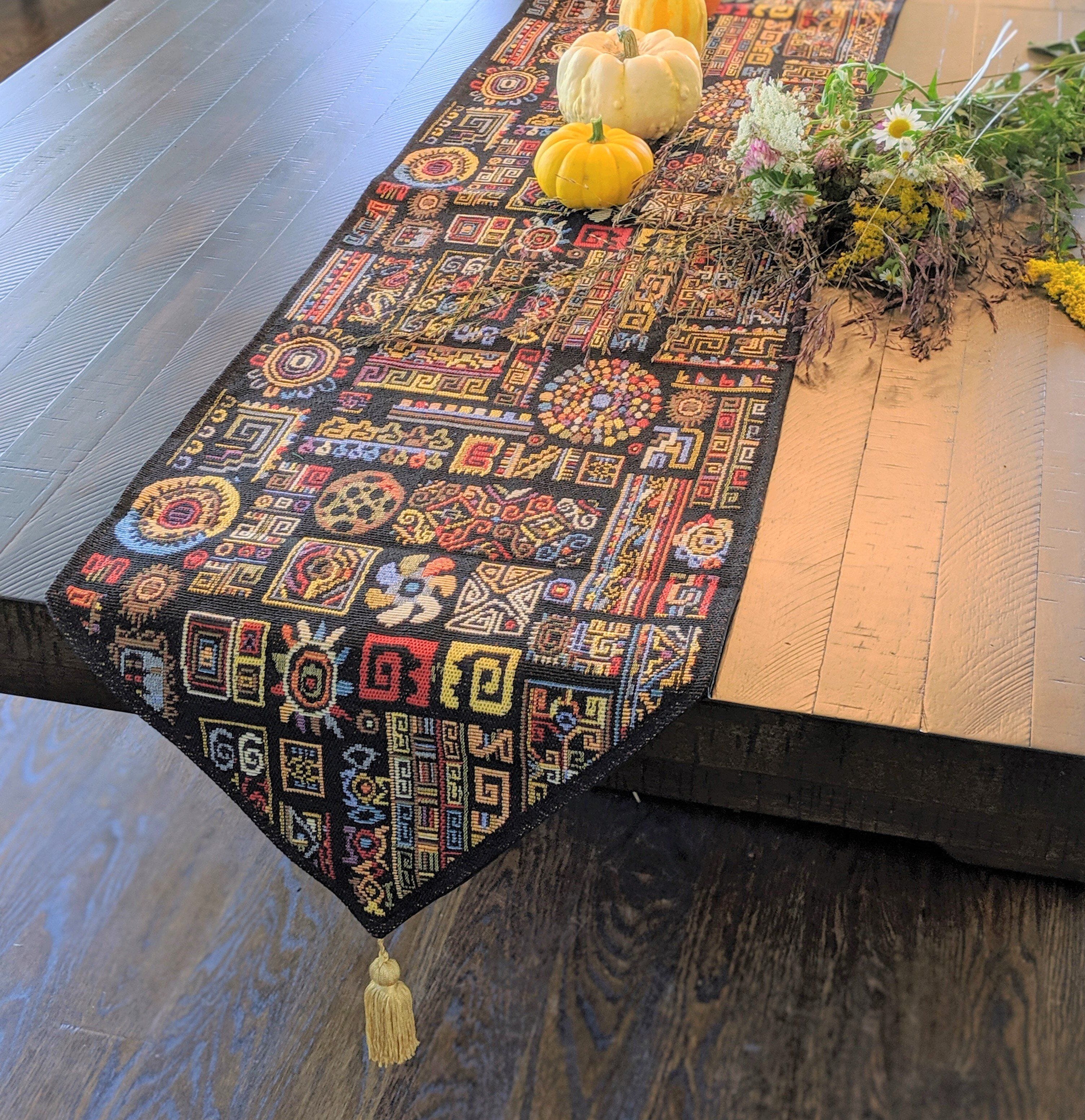 DaDa Bedding Ethnic Ornaments Geometric Black Elegant Woven Tapestry Dining Table Runner (18118)