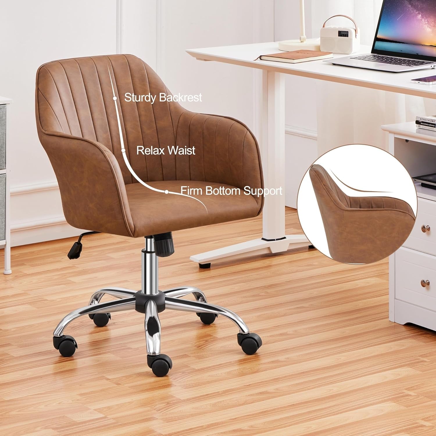 Height Adjustable Brown Ergonomic Office Desk Chair