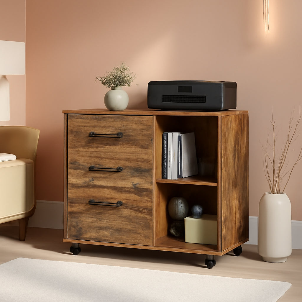 Electric Height Adjustable L Shaped Desk With File Cabinet