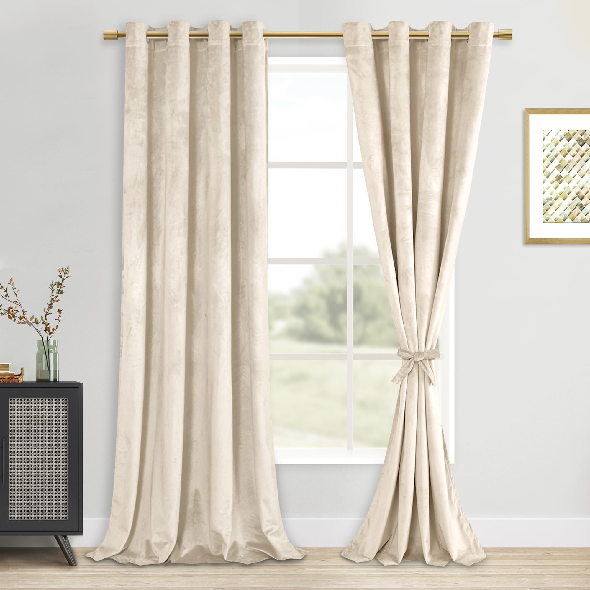 DWCN Velvet Blackout Curtains with Tiebacks, Set of 2 Panels-6