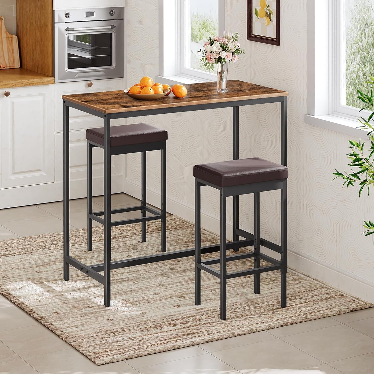 Bar Stools Set Of 2 24.8 Inch Height Black PU Upholstered